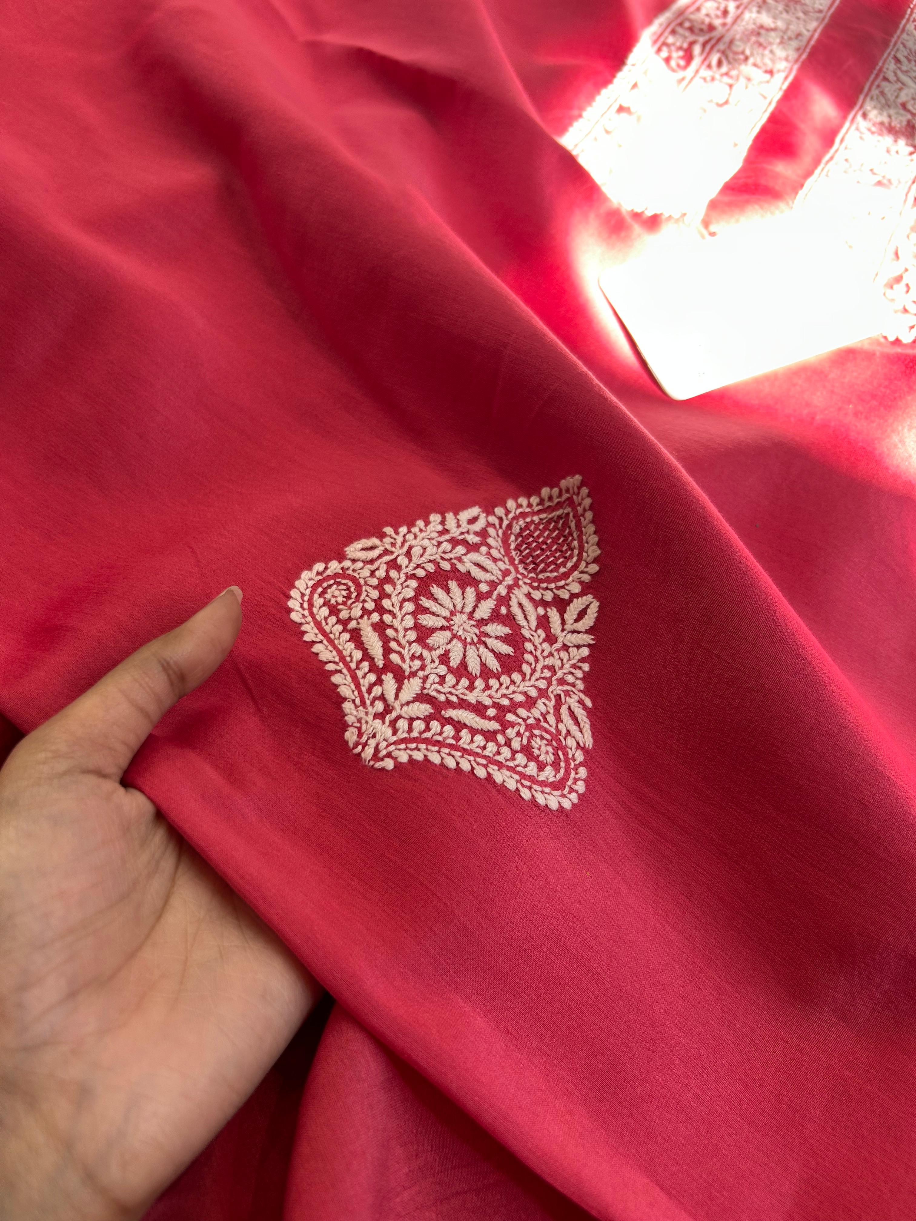 Cherry red chanderi chikankari kurta