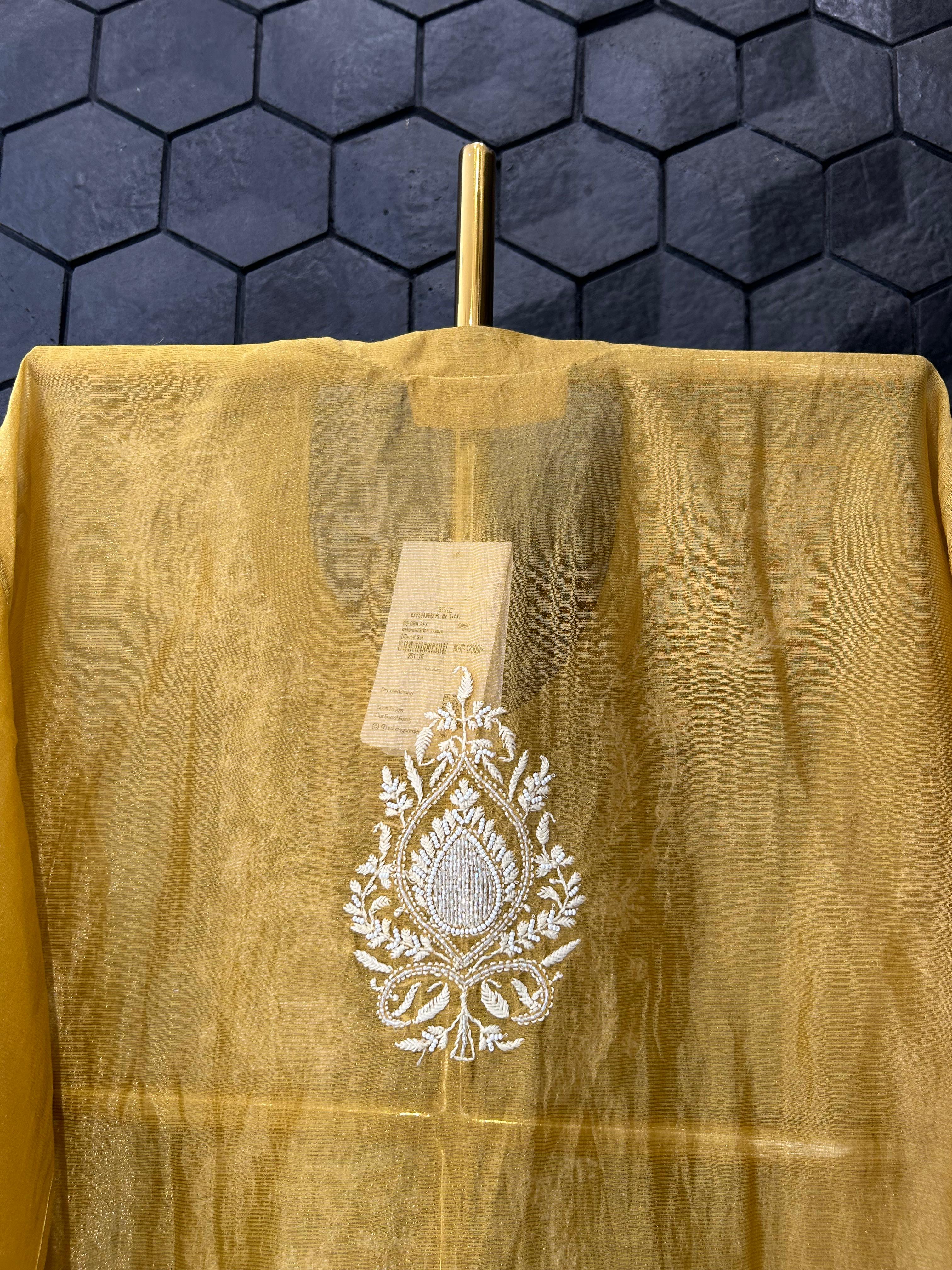 Mustard stripe tissue chikankari co-ord set