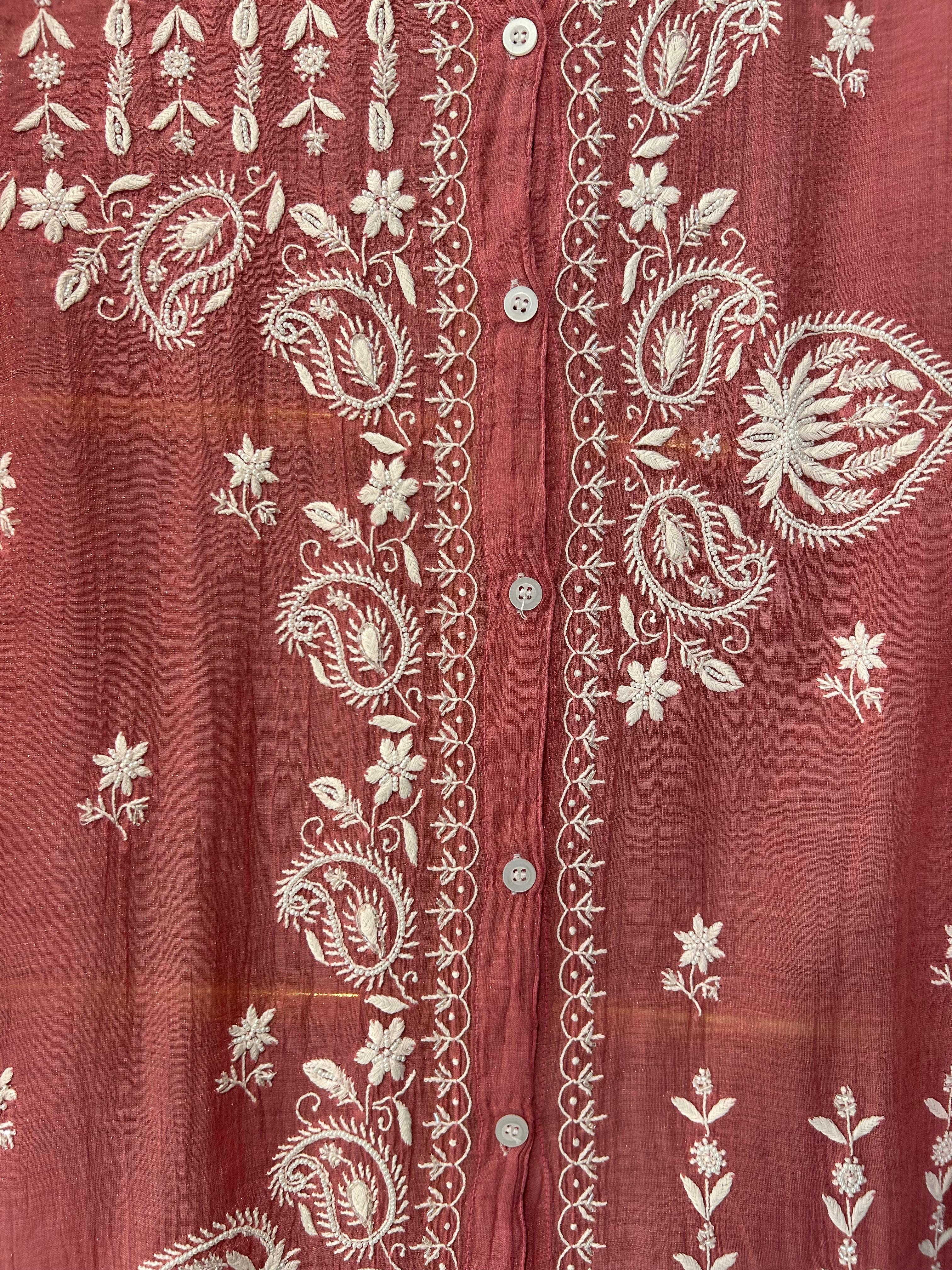 Pink tissue chikankari co-ord set