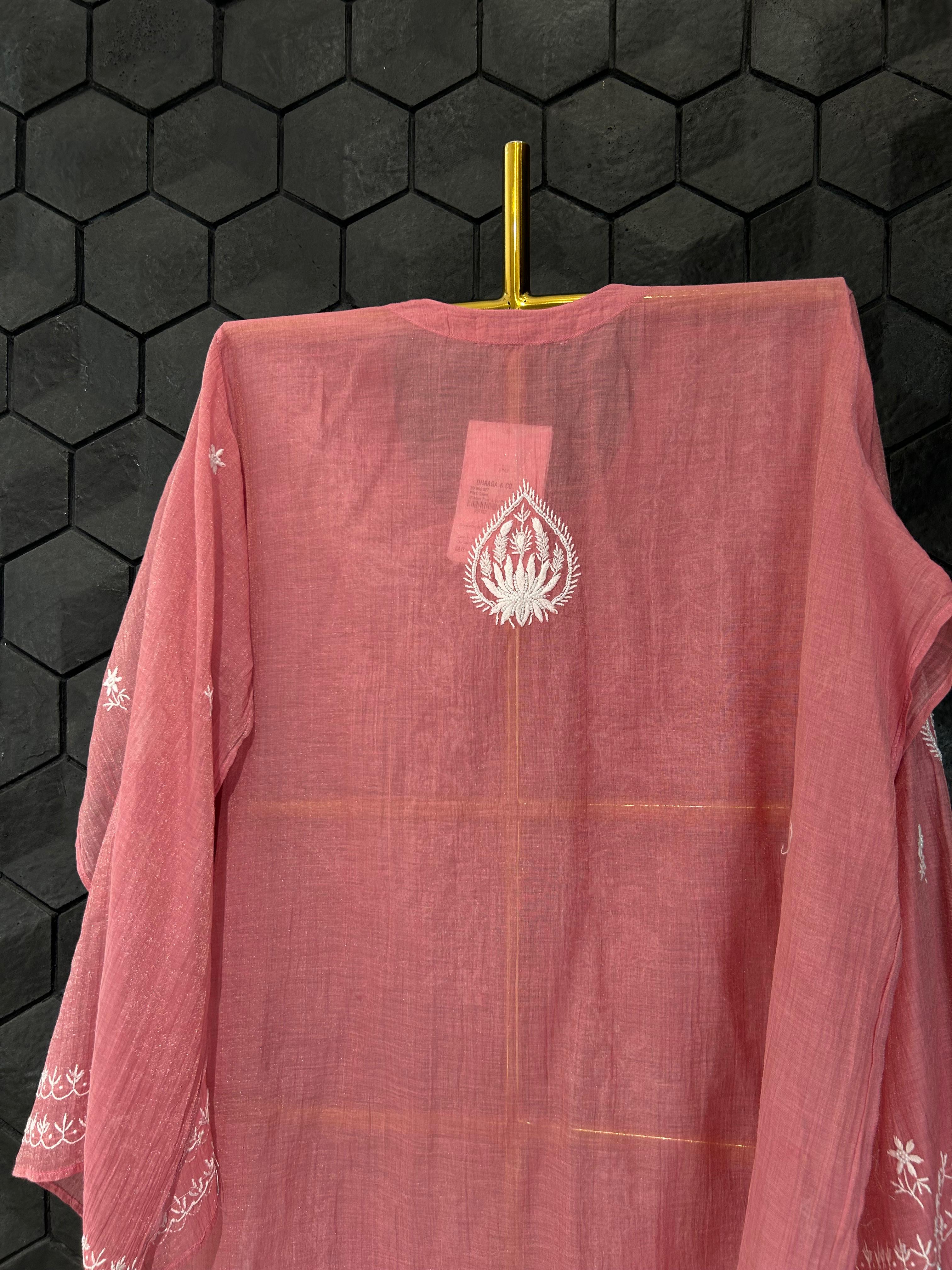 Pink tissue chikankari co-ord set