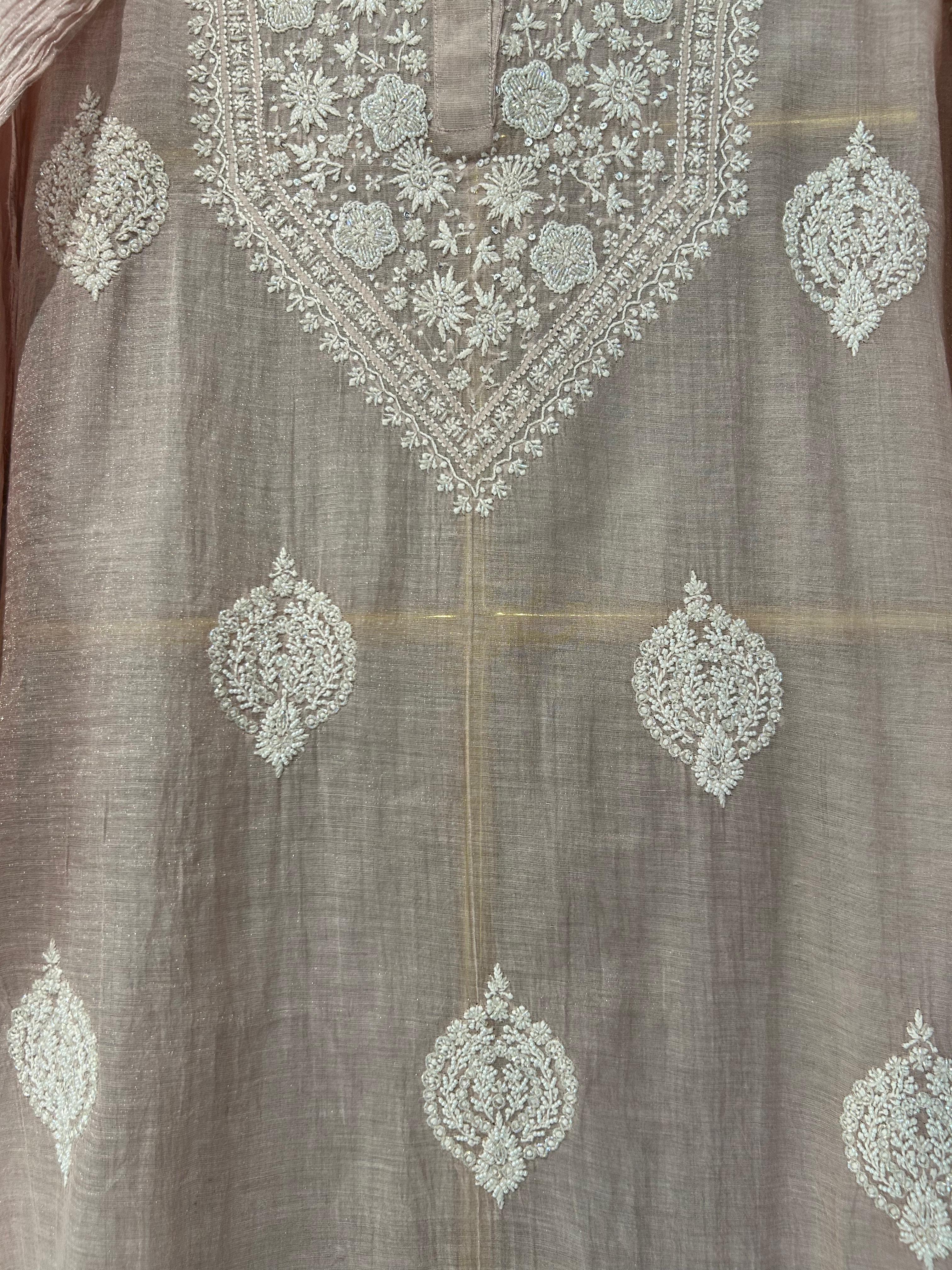 Pink tissue chikankari co-ord set