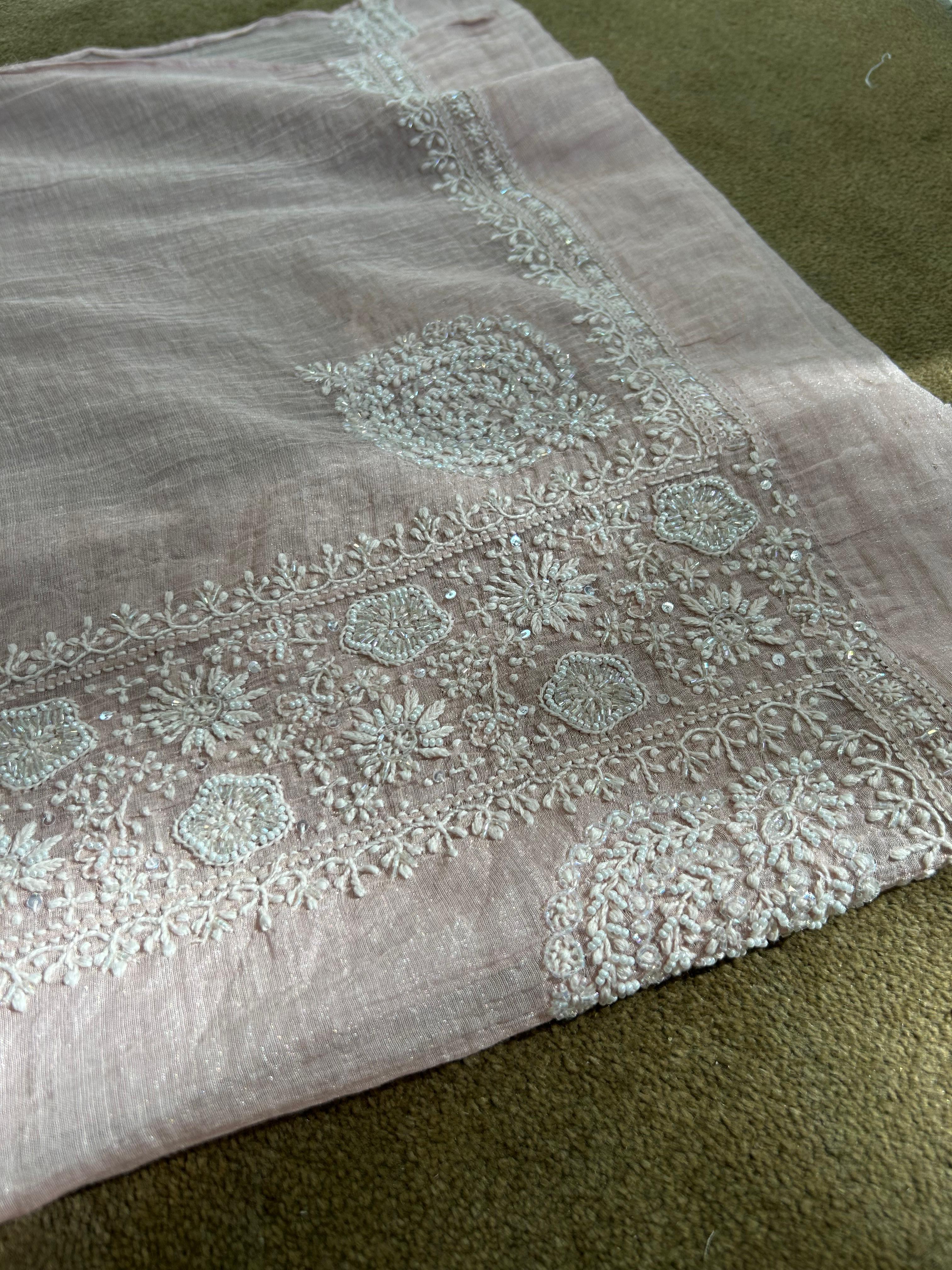 Pink tissue chikankari co-ord set