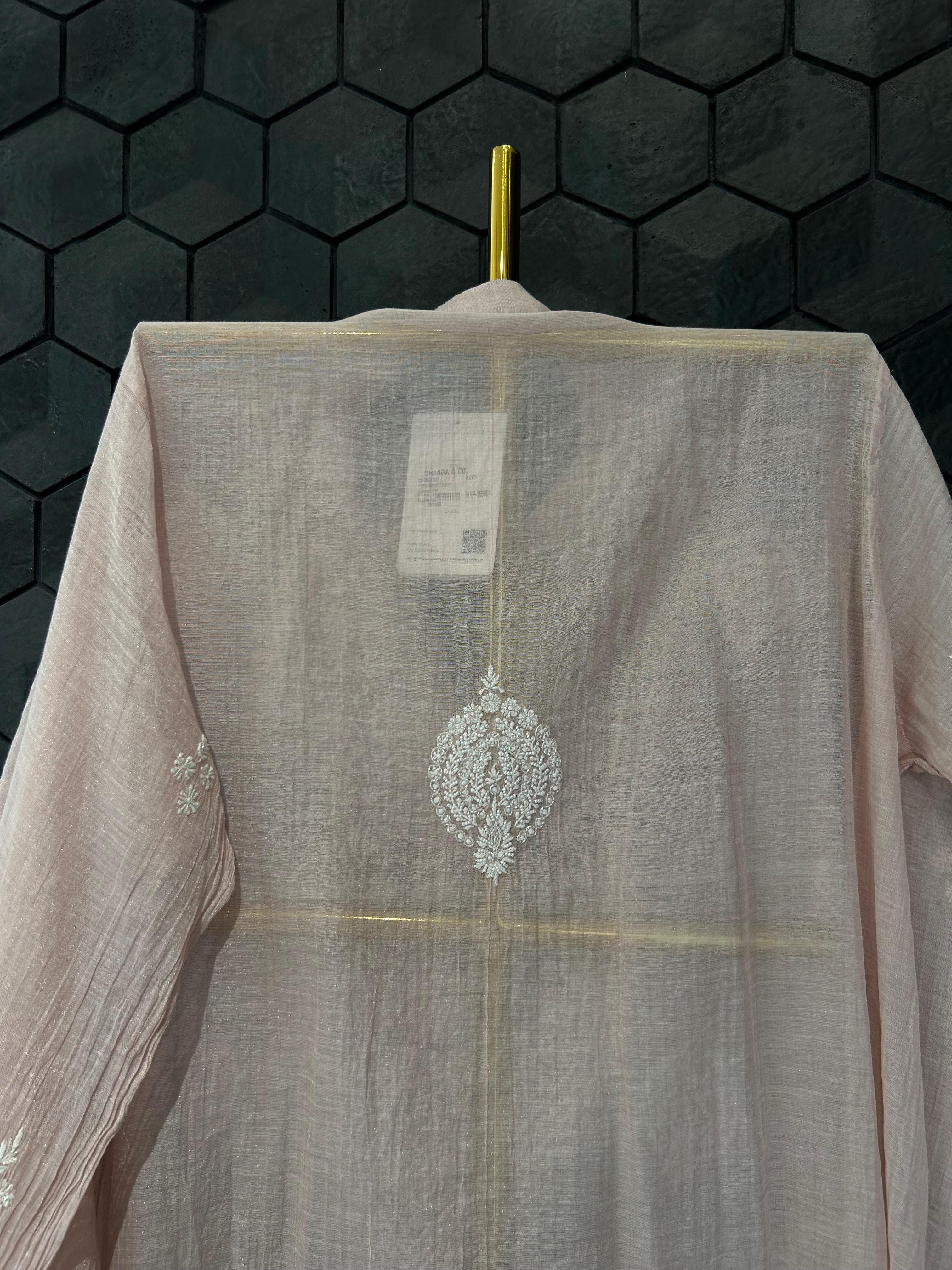 Pink tissue chikankari co-ord set