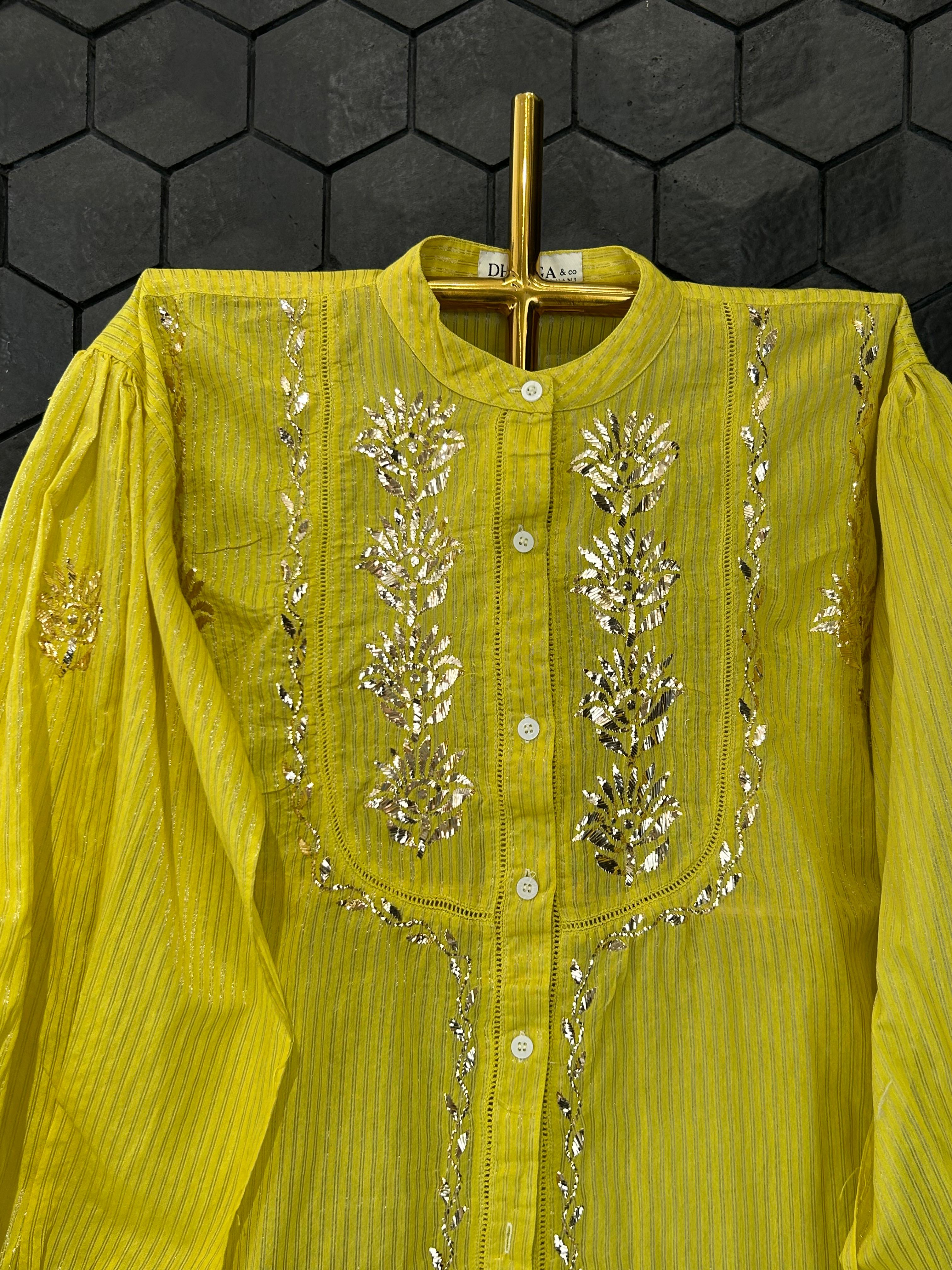 Lime green tissue mukaish co-ord set