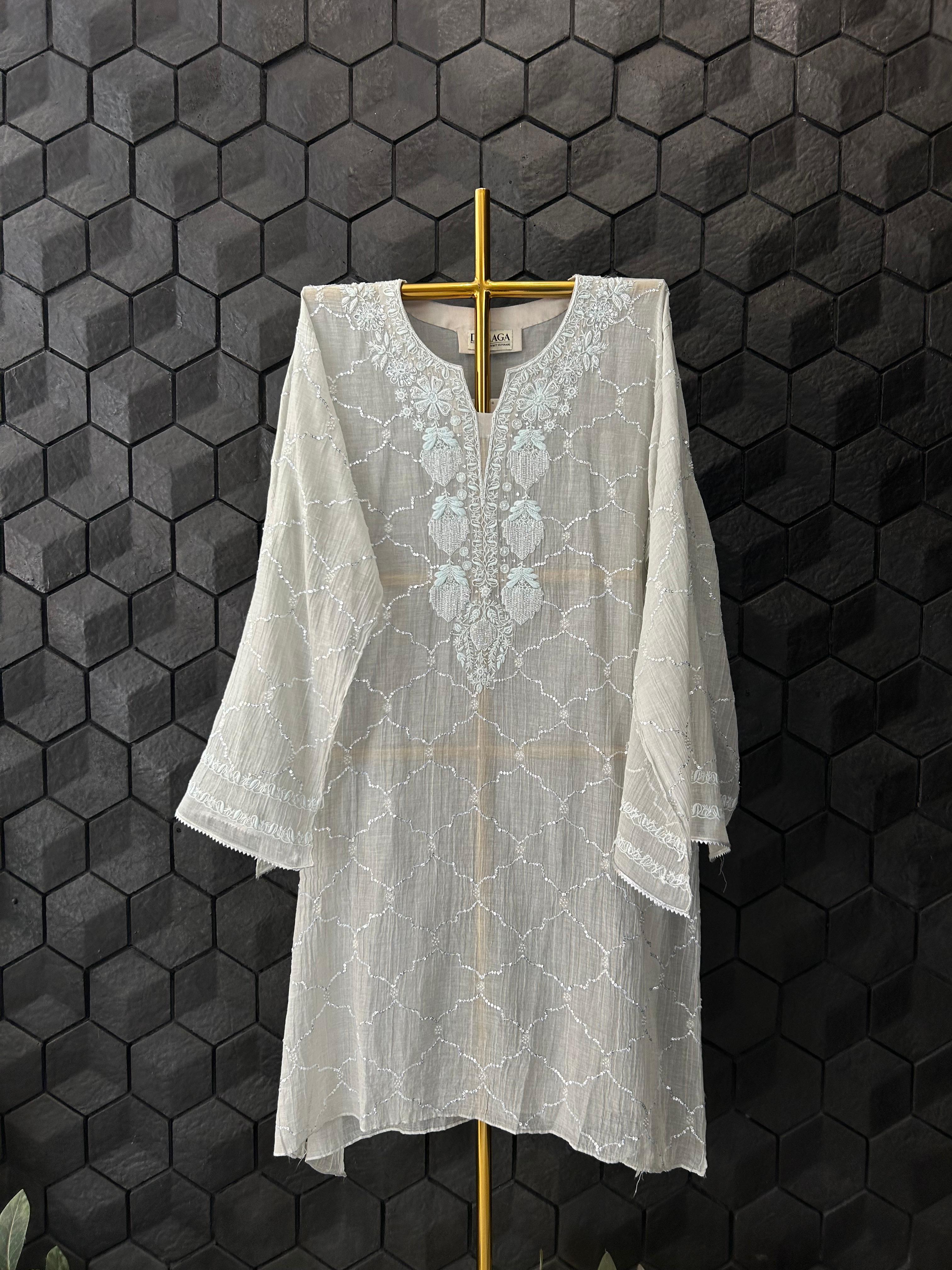 Silver tissue chikankari co-ord set