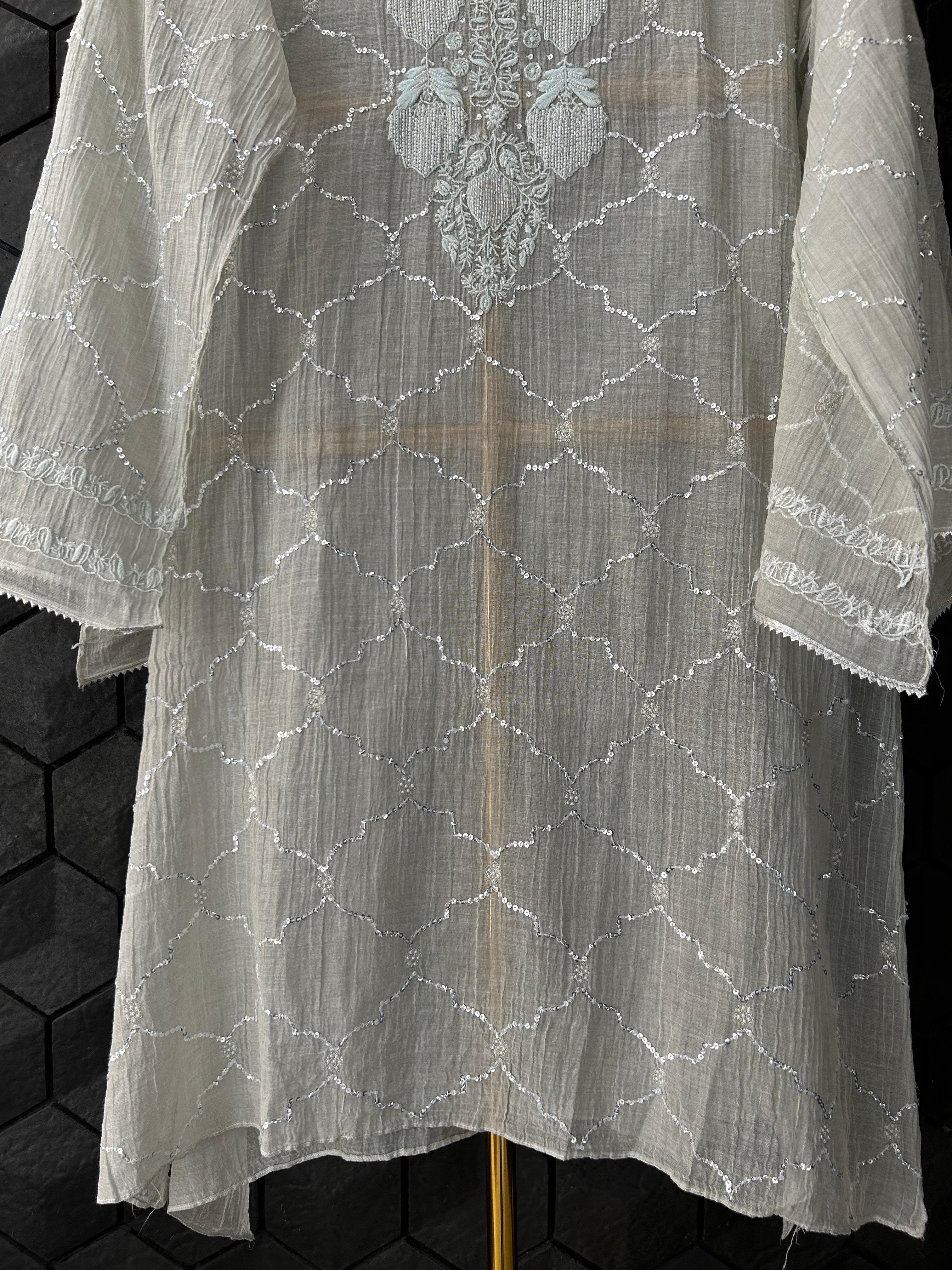 Silver tissue chikankari co-ord set
