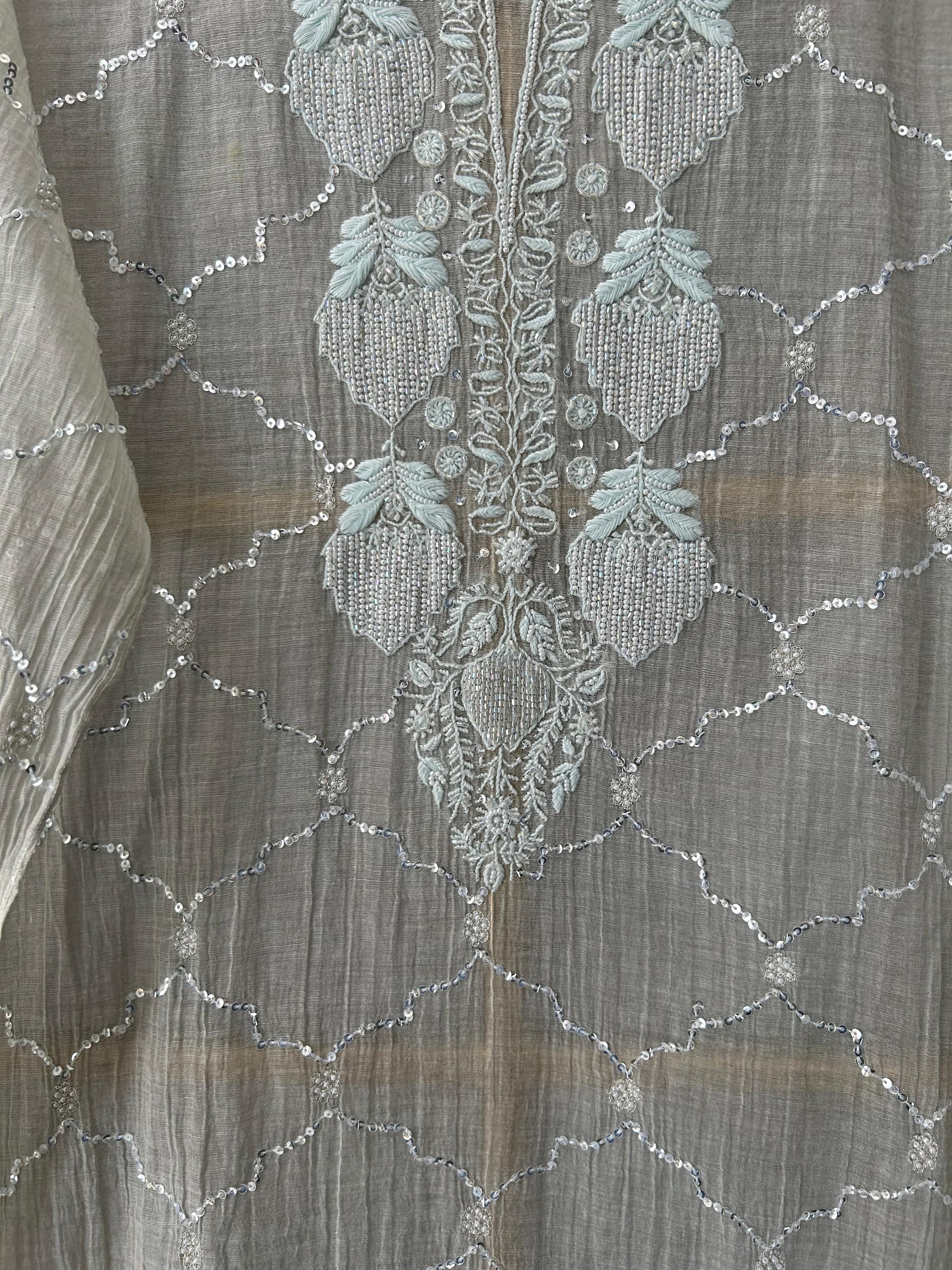 Silver tissue chikankari co-ord set