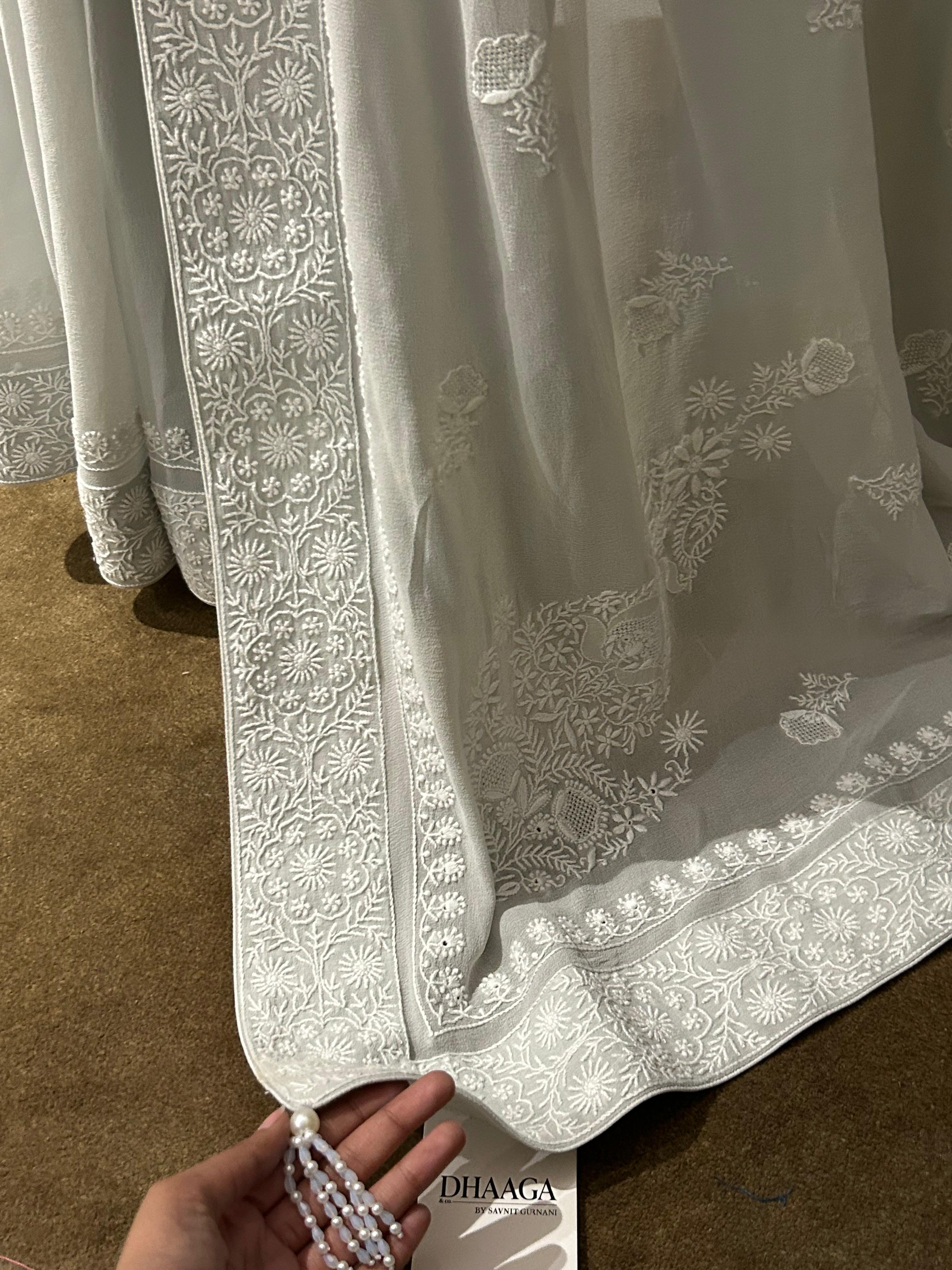 Grey Georgette chikankari saree