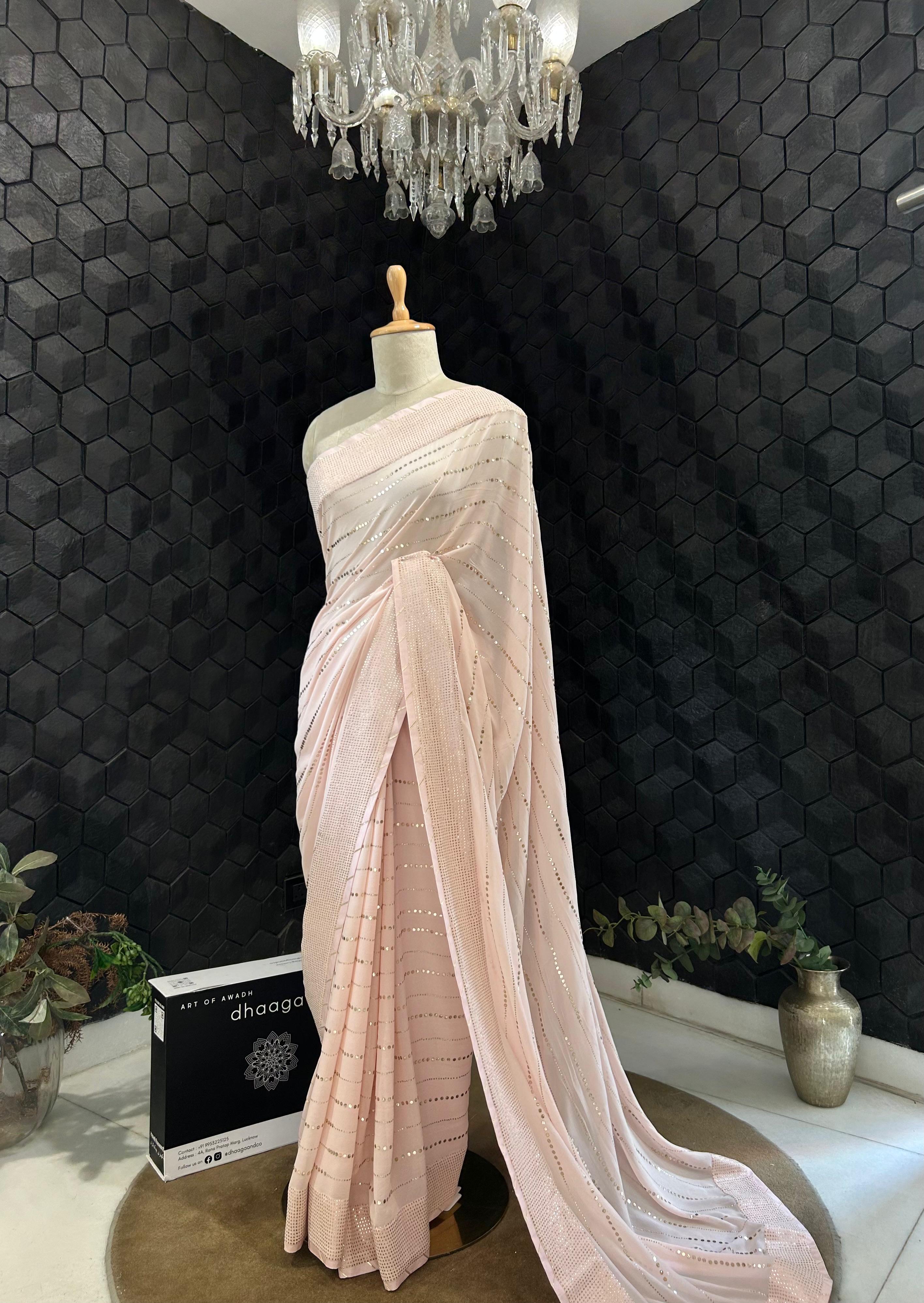 Pink Mukaish Georgette Saree