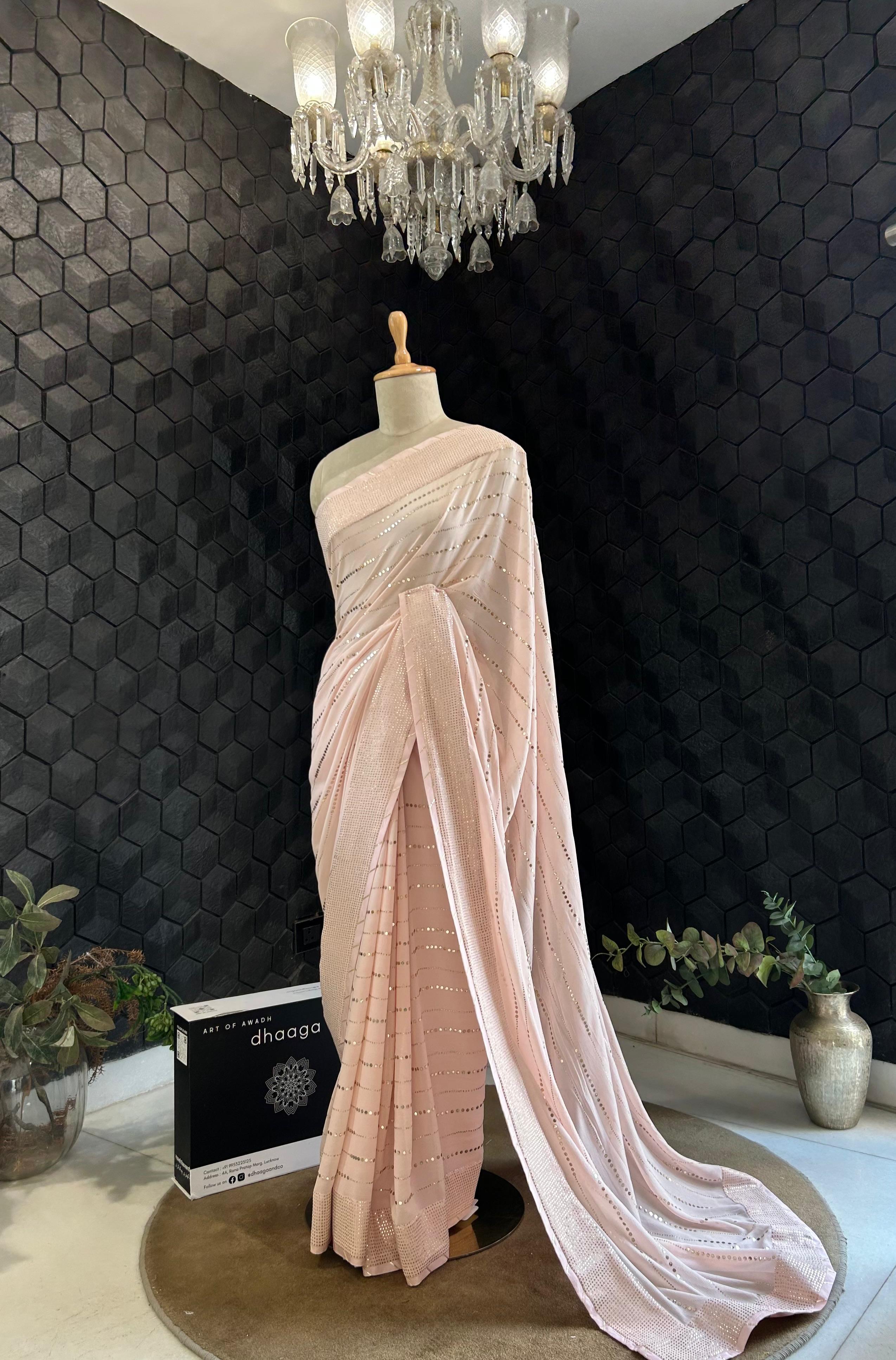 Pink Mukaish Georgette Saree