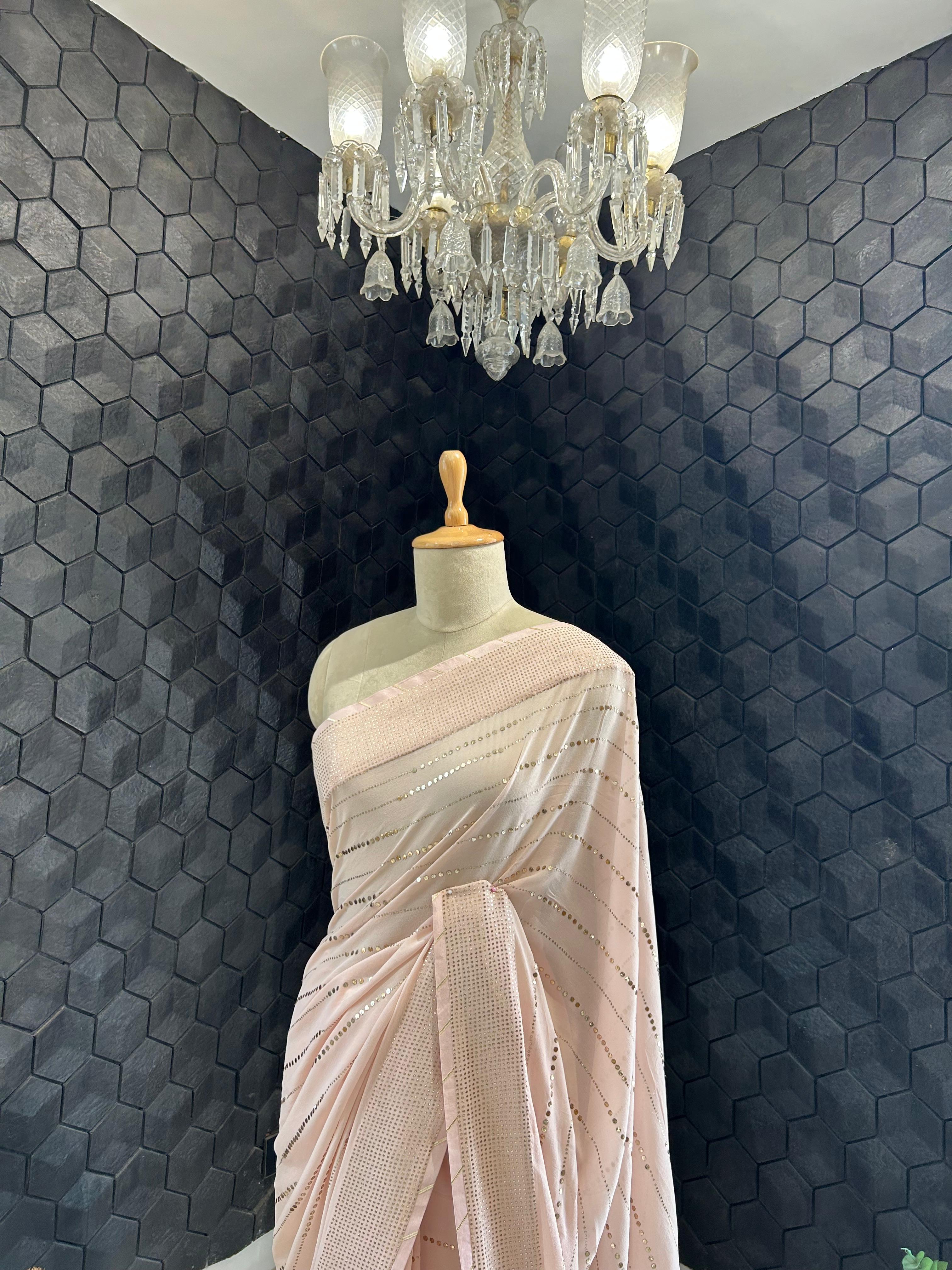 Pink Mukaish Georgette Saree