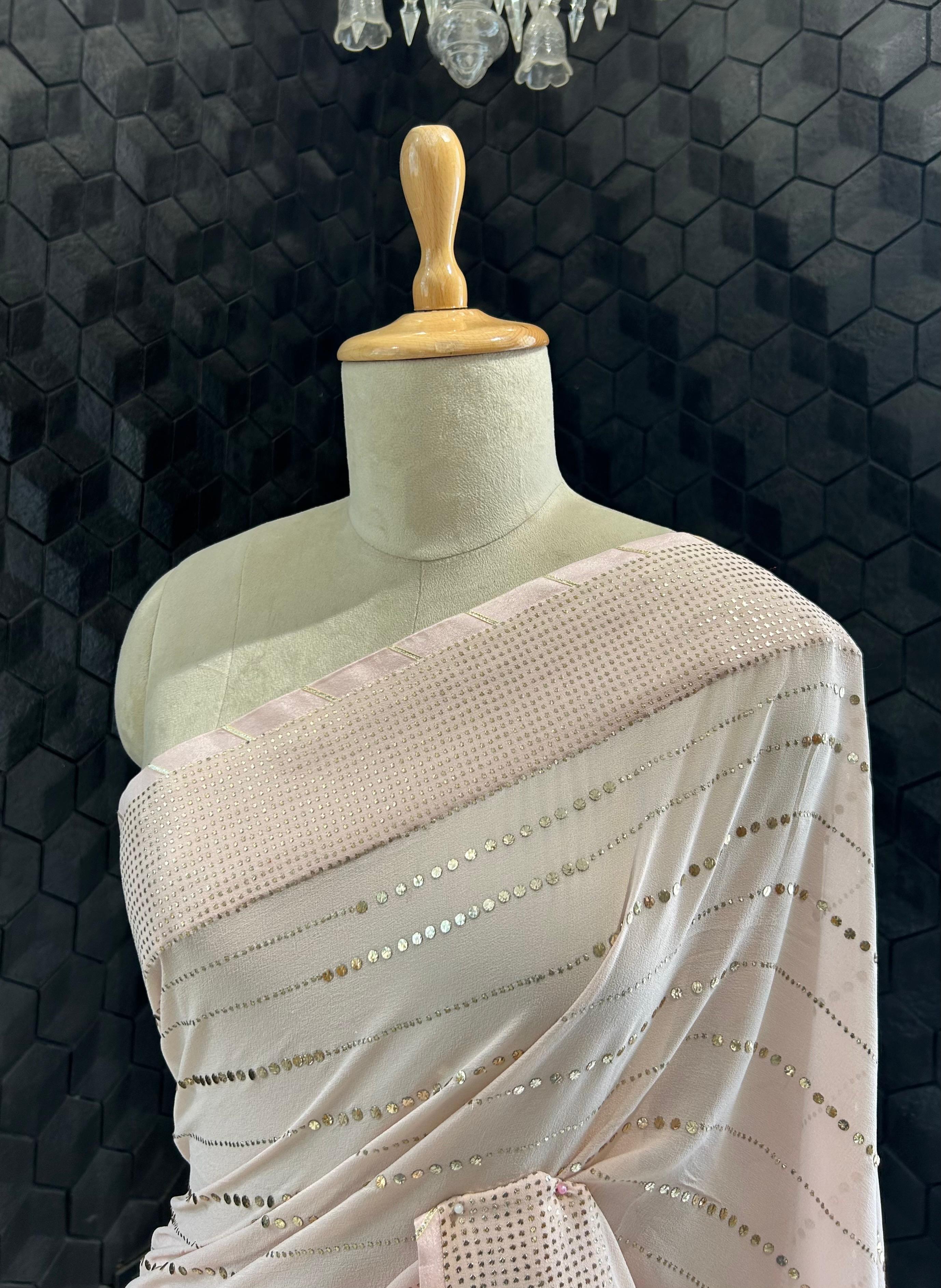 Pink Mukaish Georgette Saree