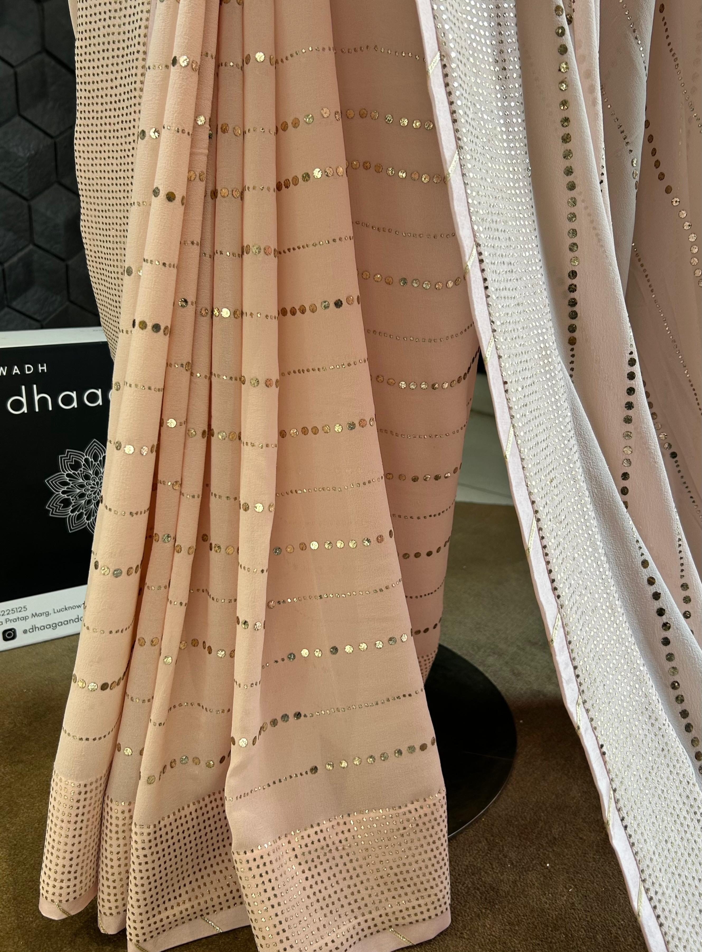 Pink Mukaish Georgette Saree