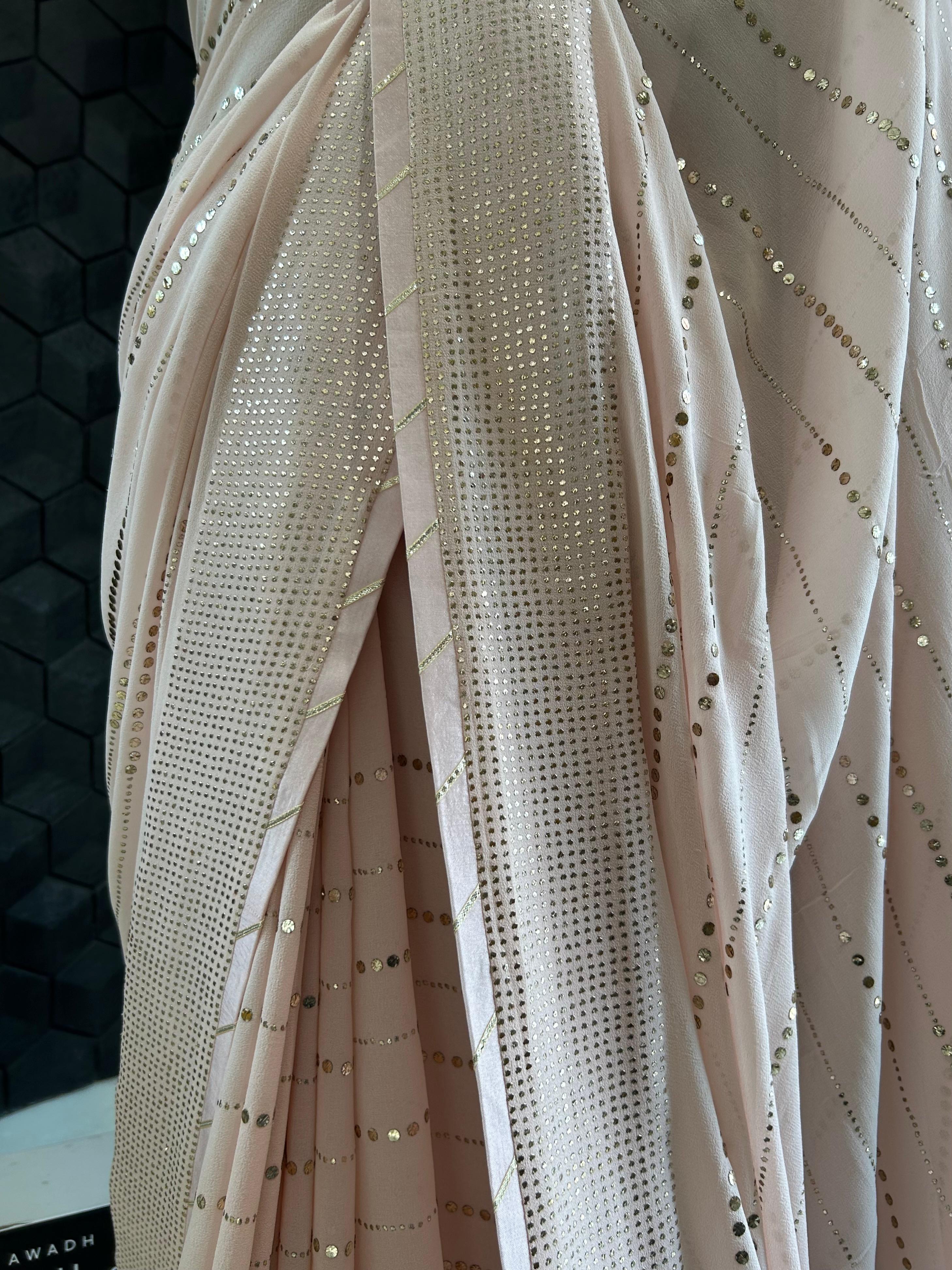 Pink Mukaish Georgette Saree