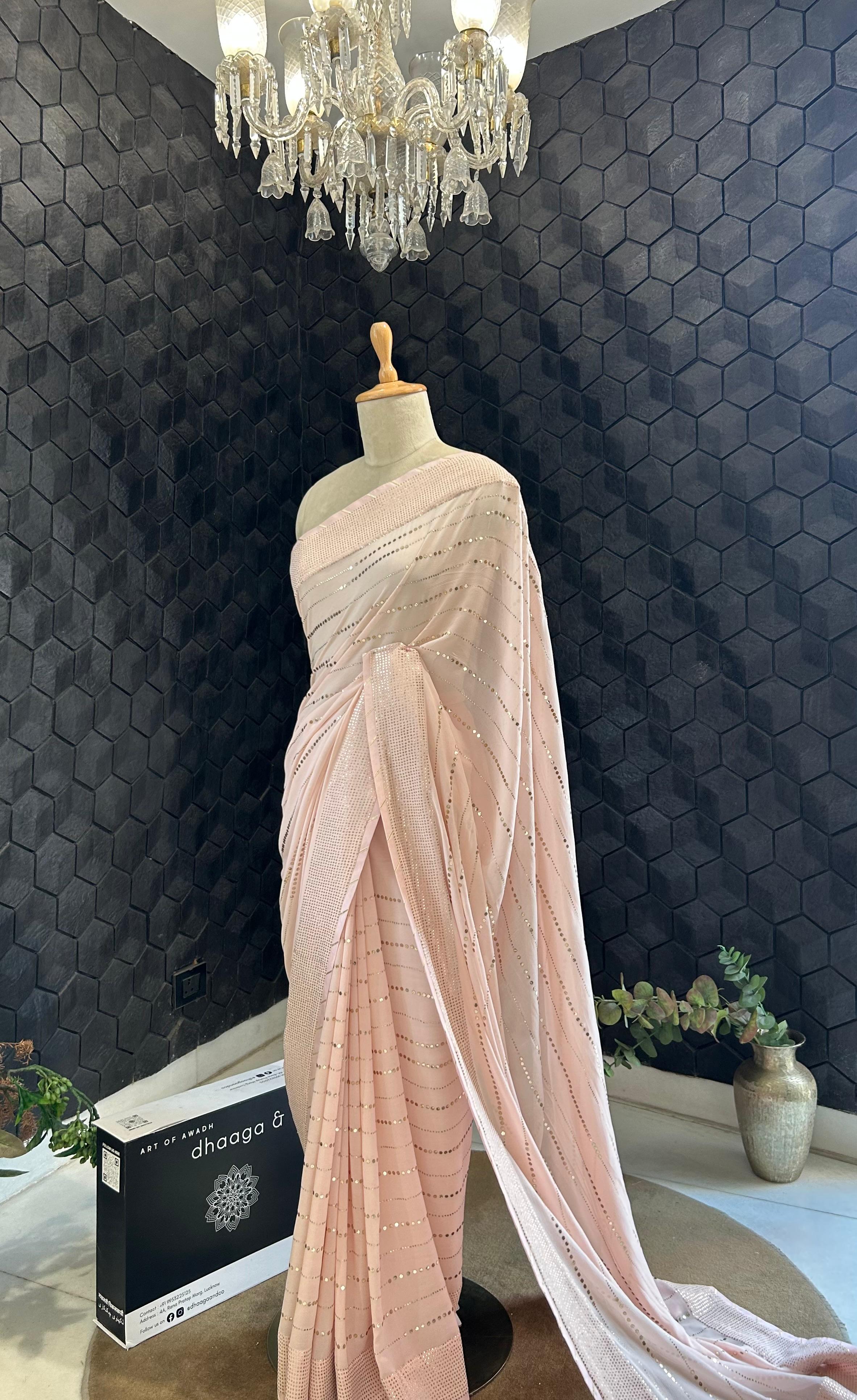 Pink Mukaish Georgette Saree