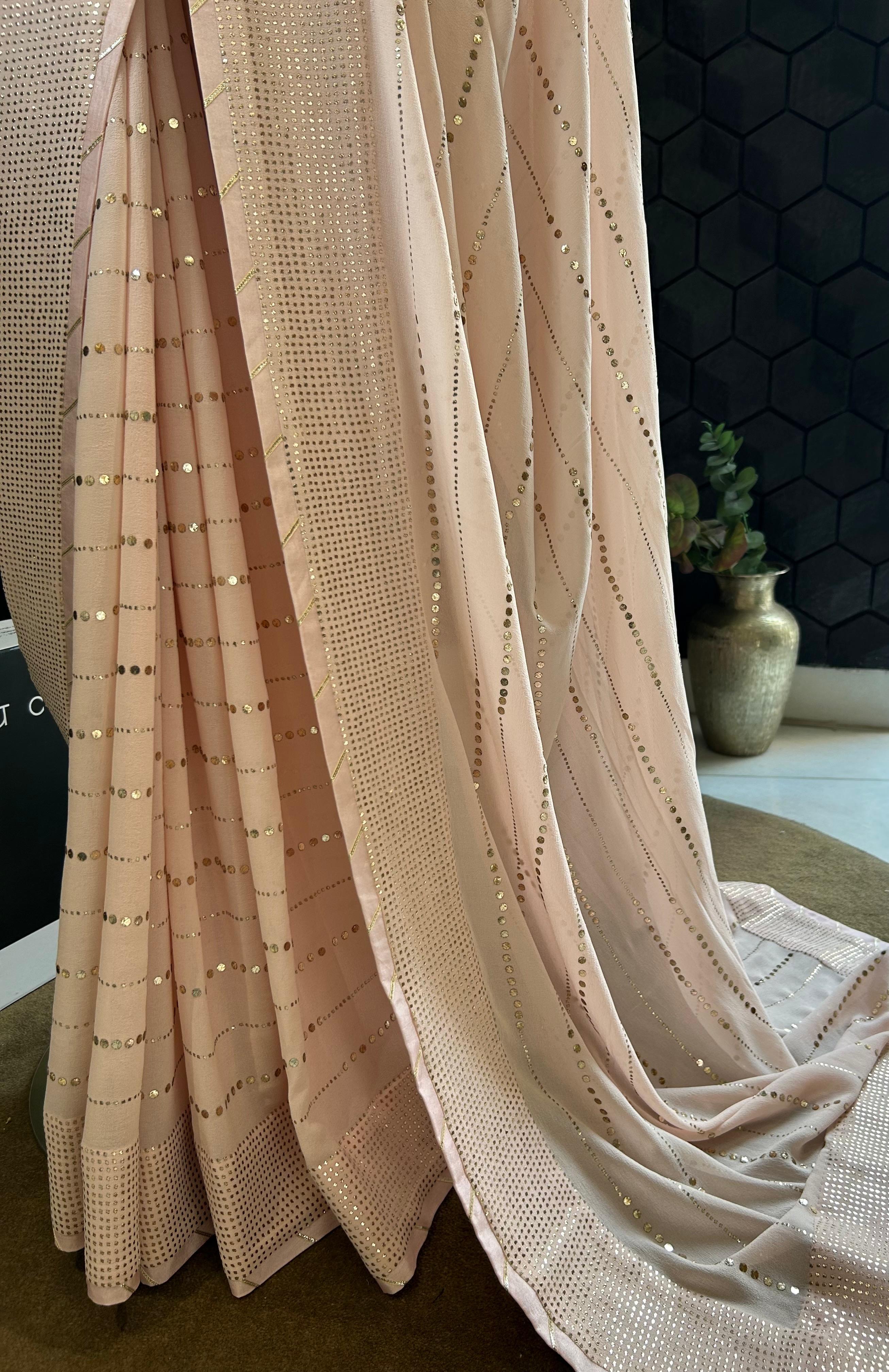 Pink Mukaish Georgette Saree