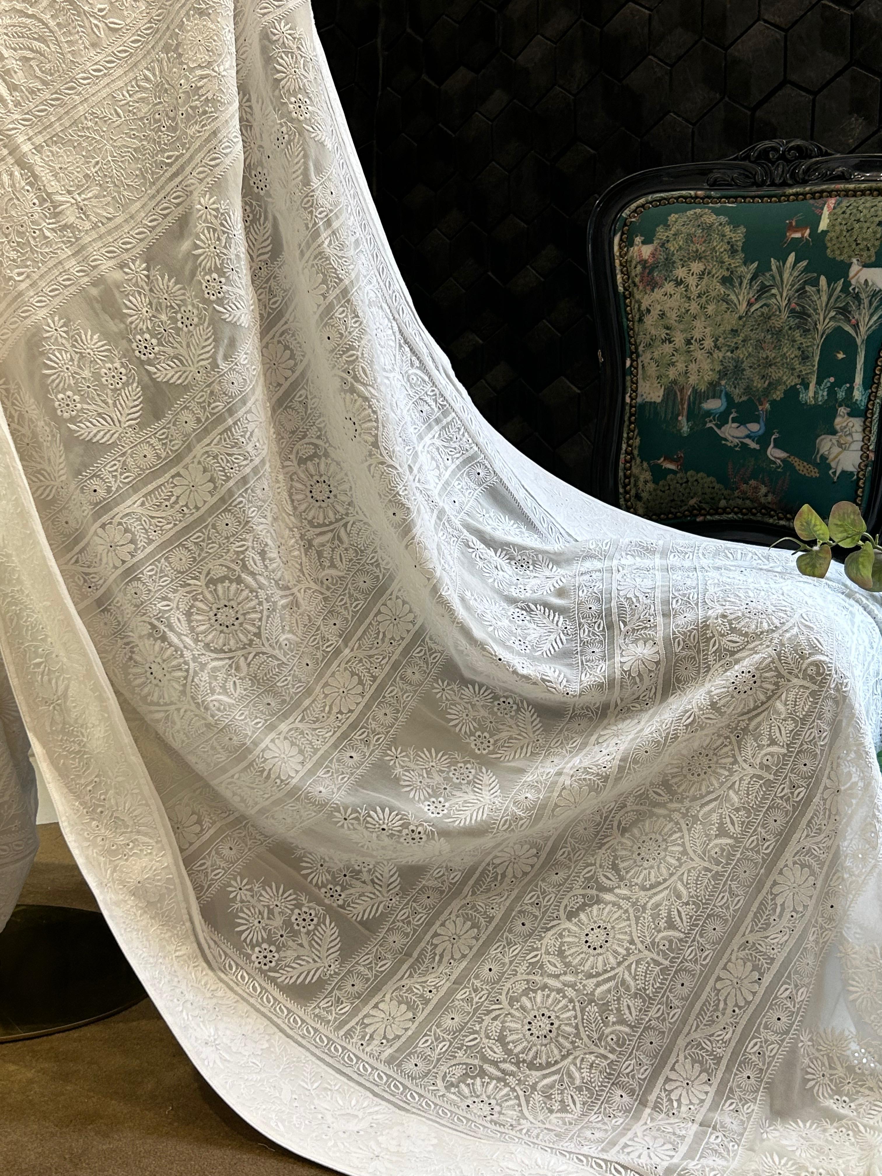 White Georgette chikankari Saree