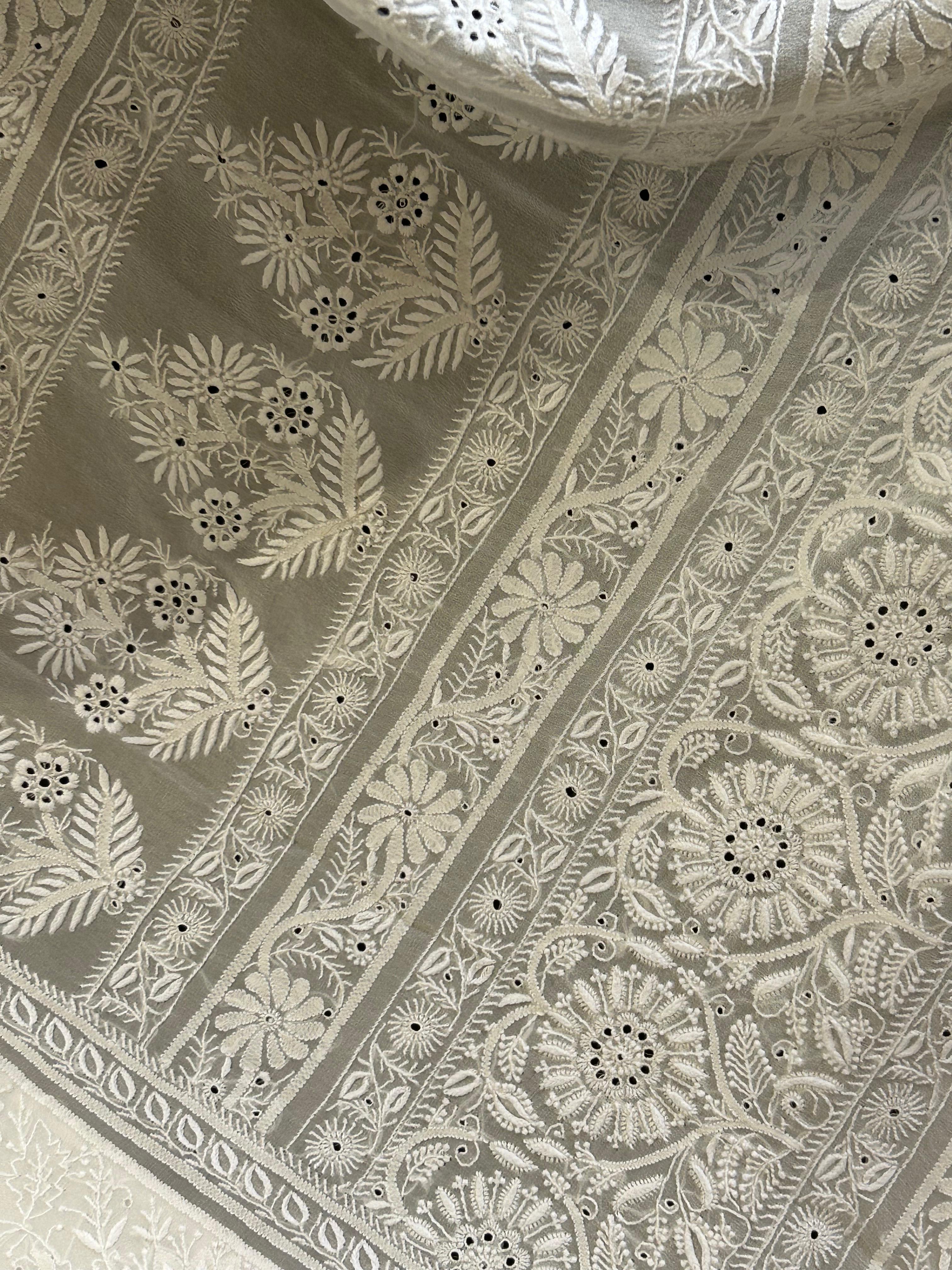 White Georgette chikankari Saree