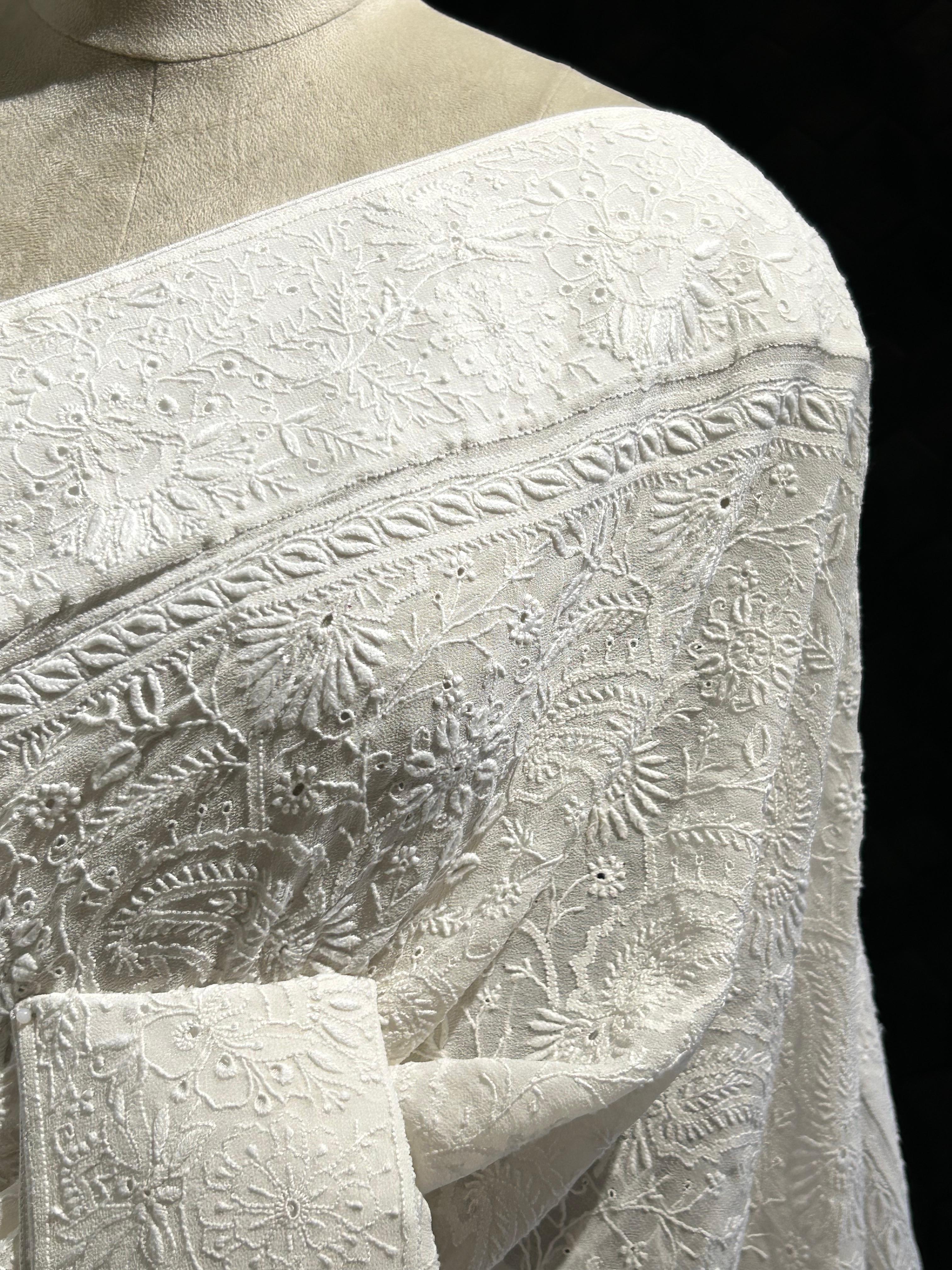White Georgette chikankari Saree