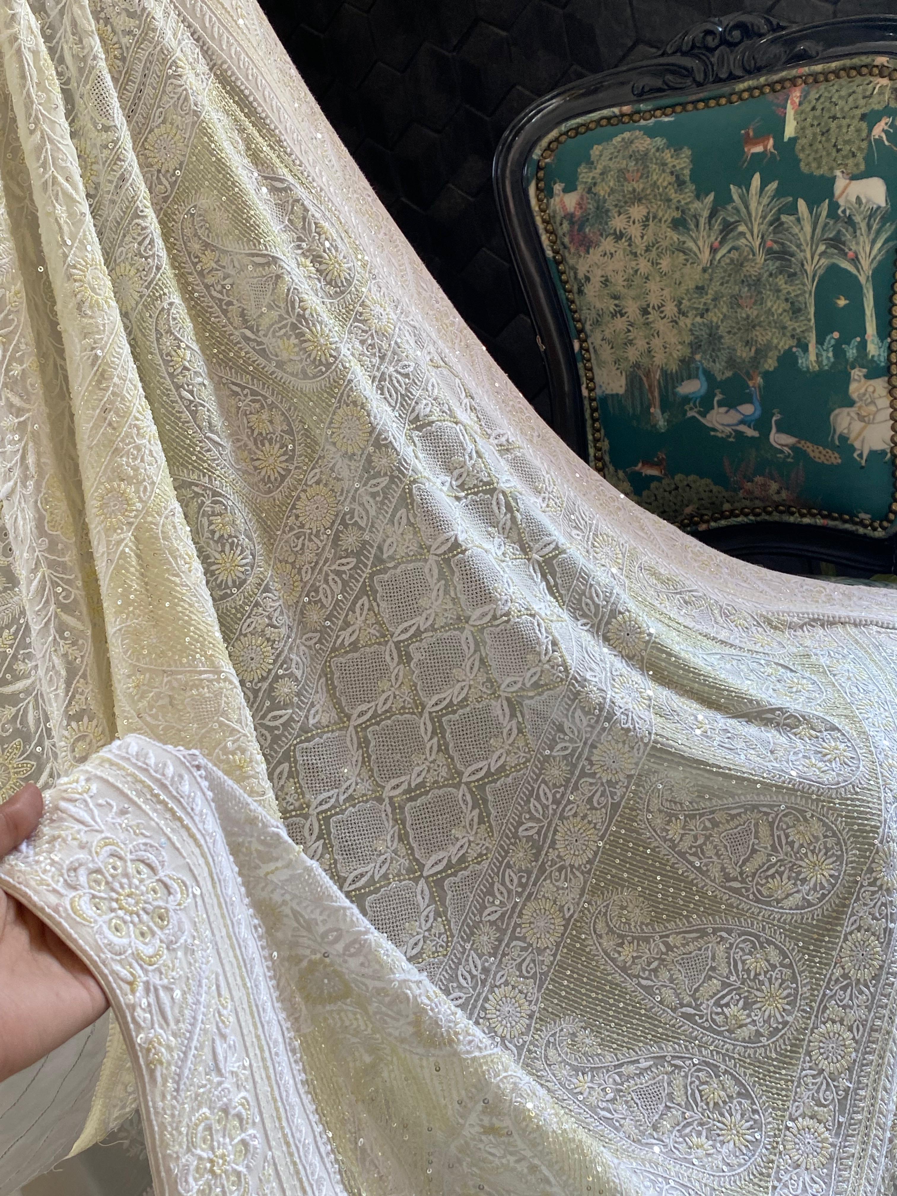 White Georgette chikankari saree