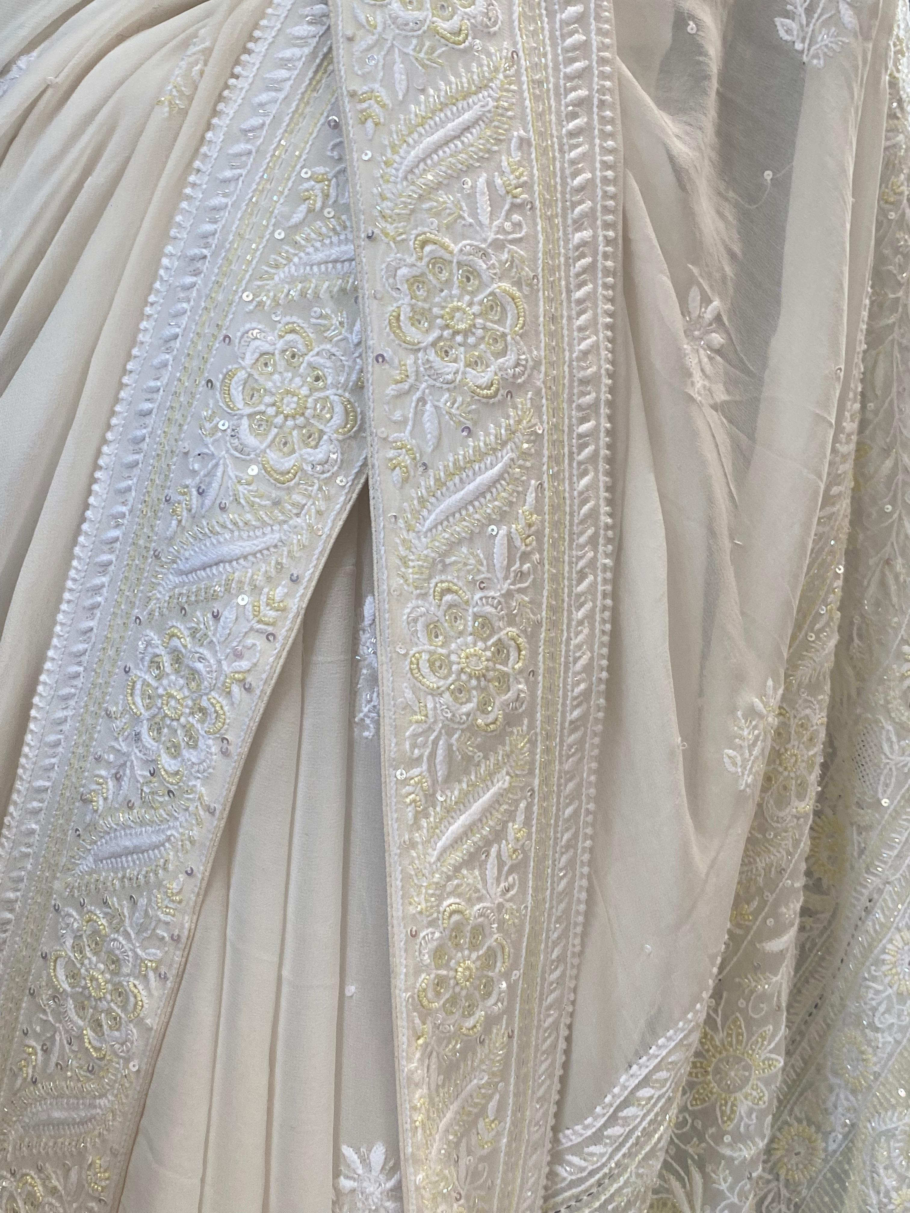 White Georgette chikankari saree