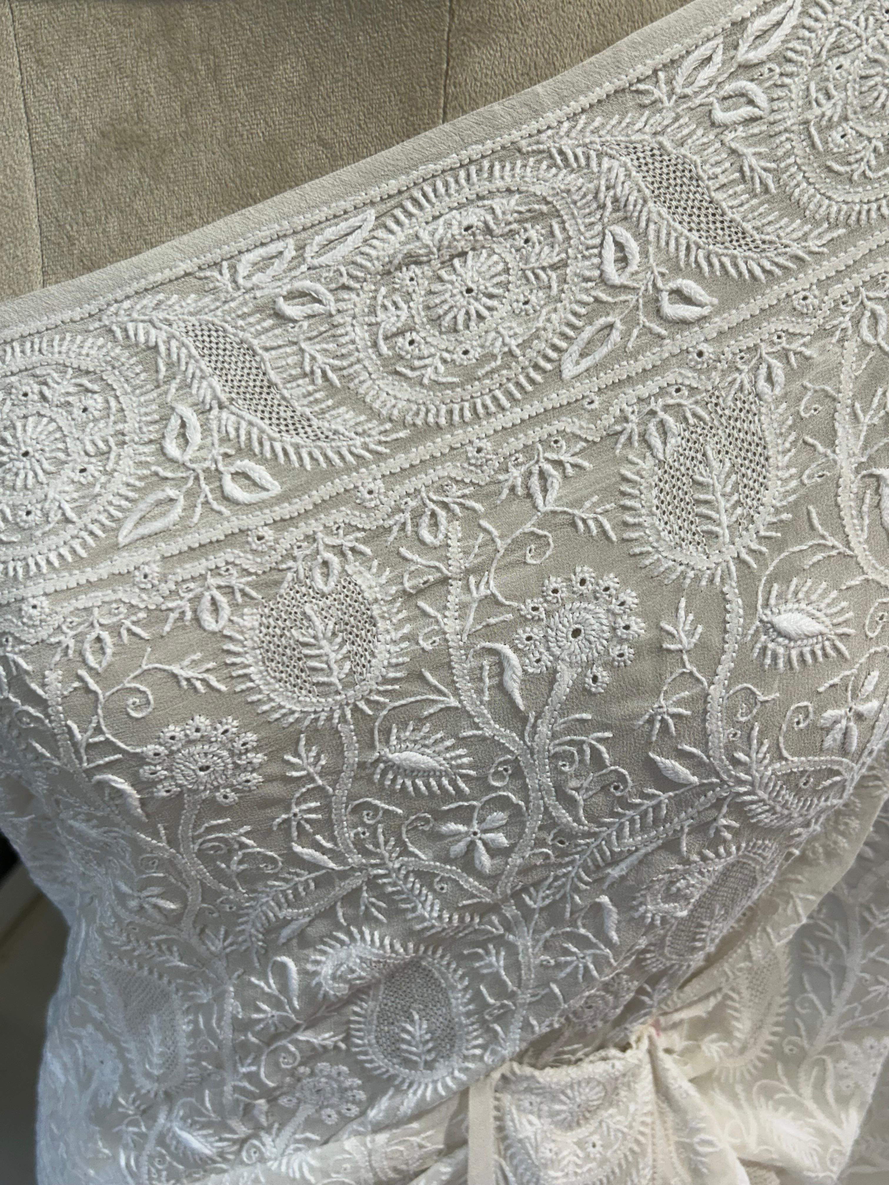 White georgette chikankari saree