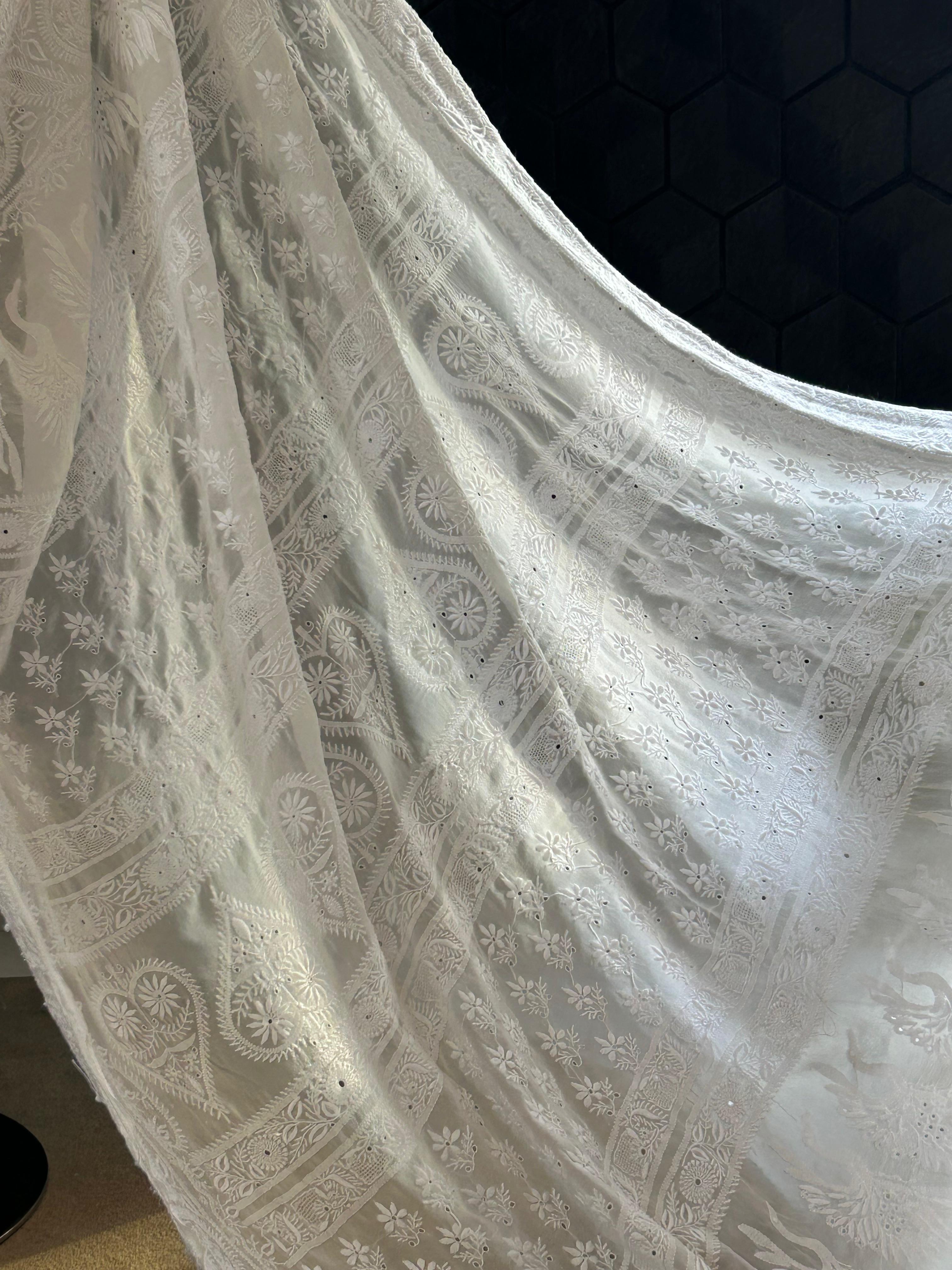 White georgette chikankari saree
