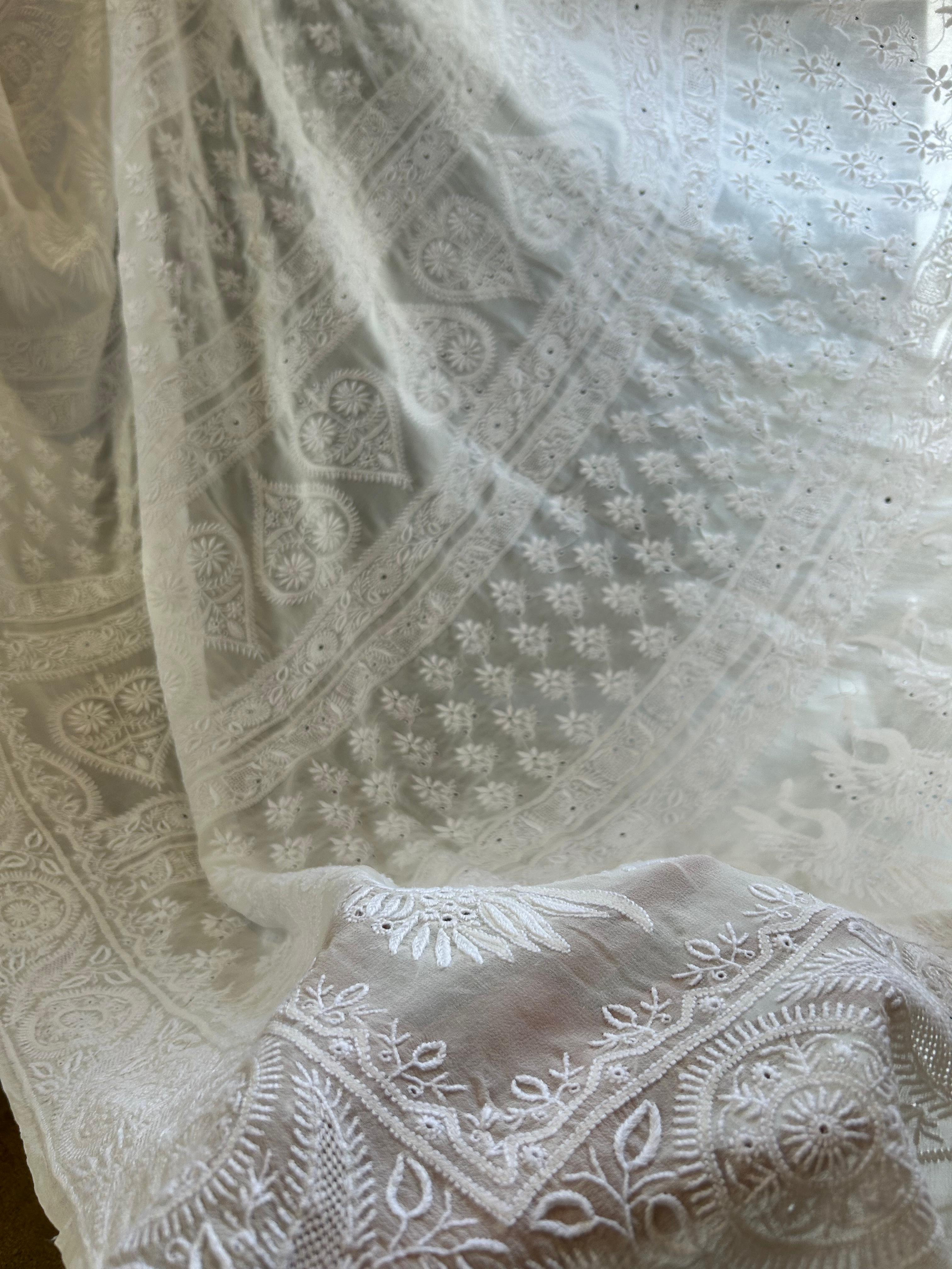 White georgette chikankari saree