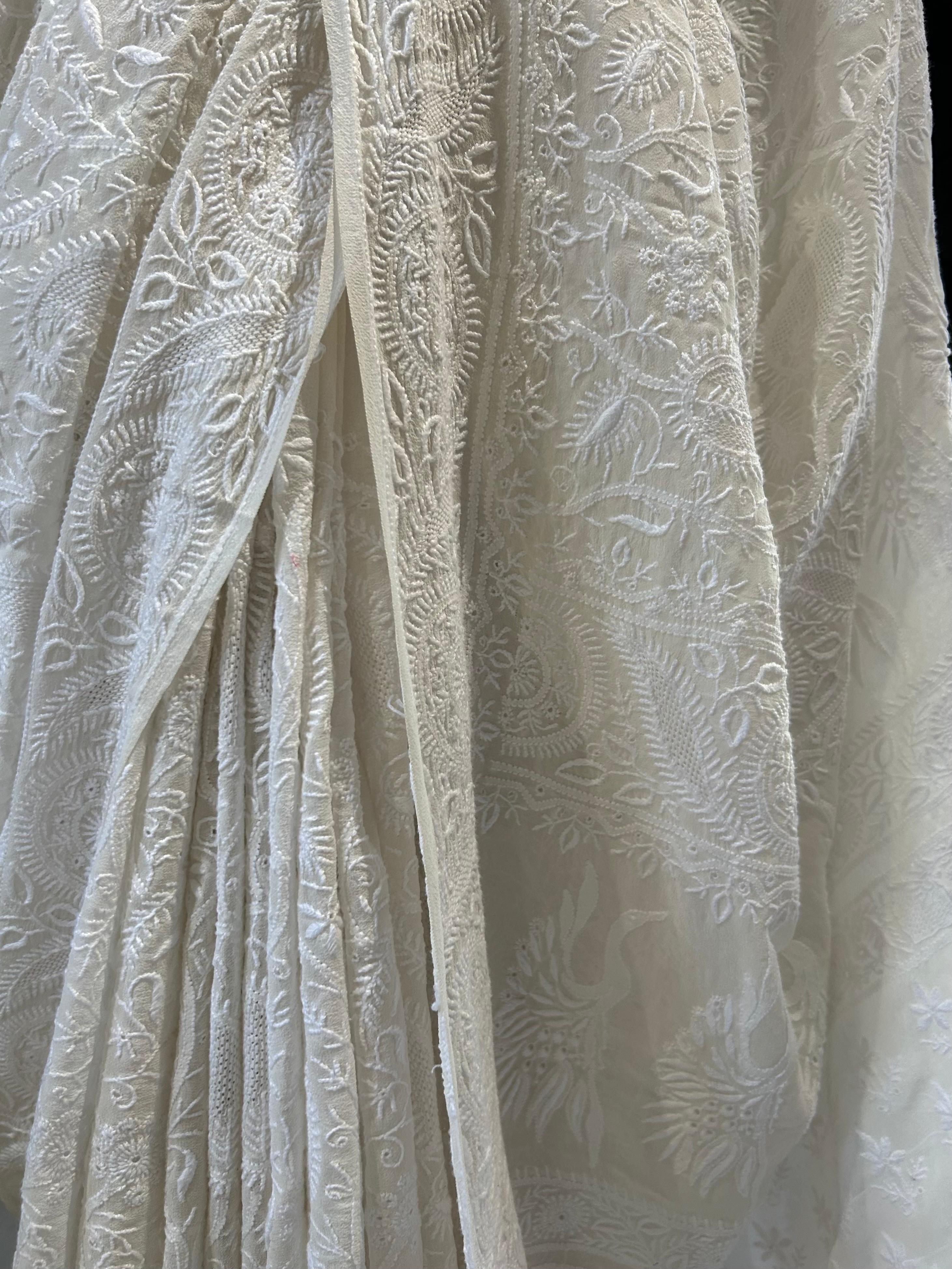 White georgette chikankari saree