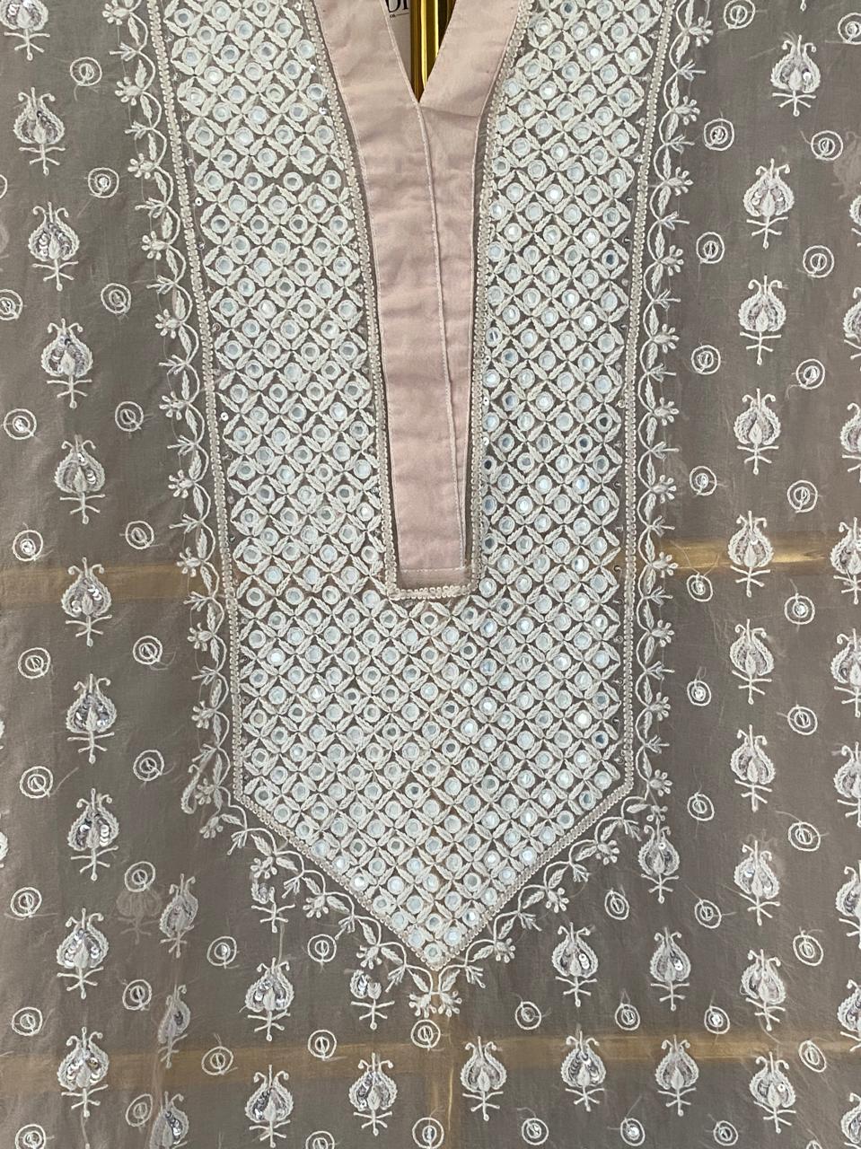 Peach organza chikankari co-ord set