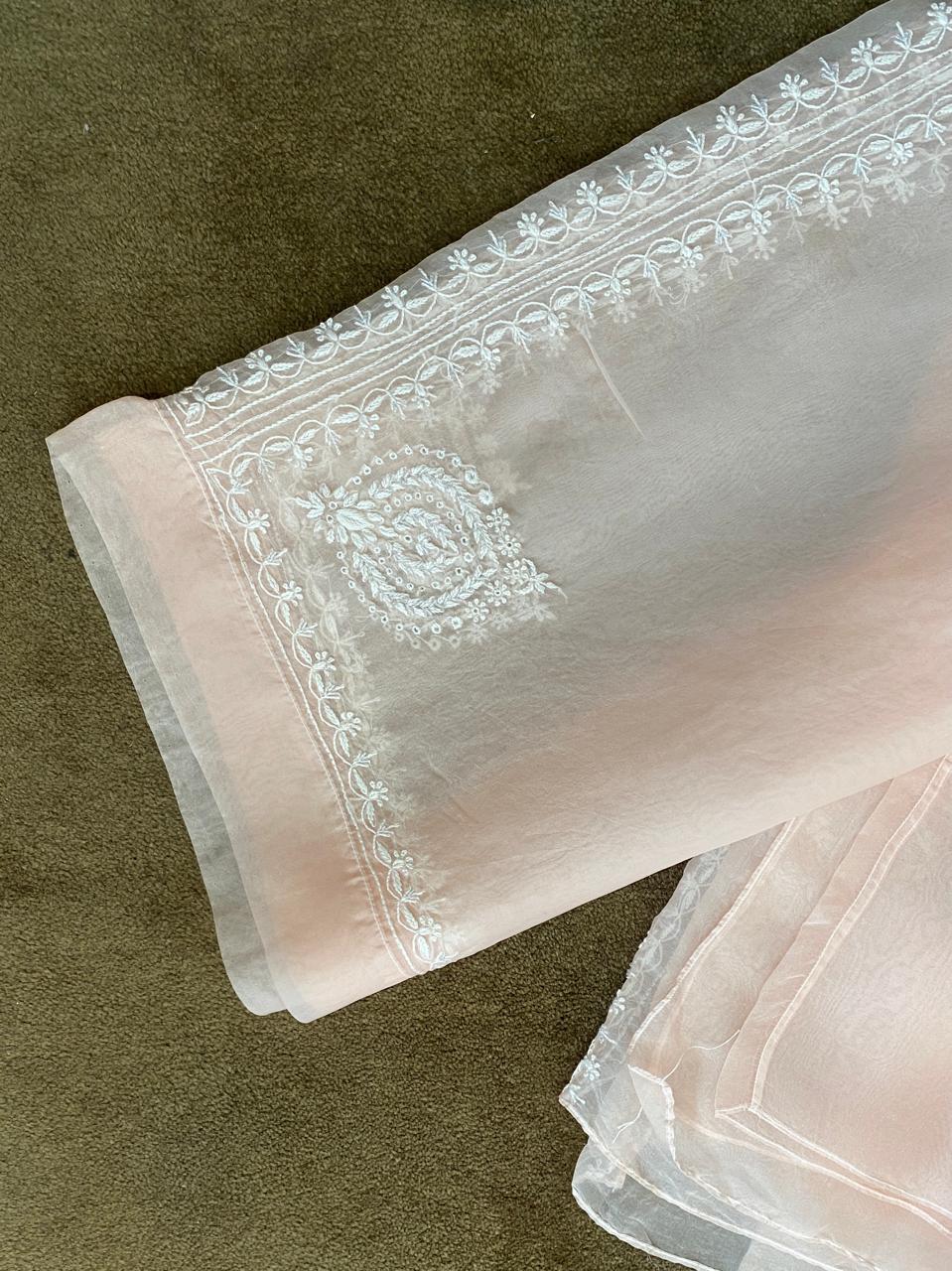 Peach organza chikankari co-ord set