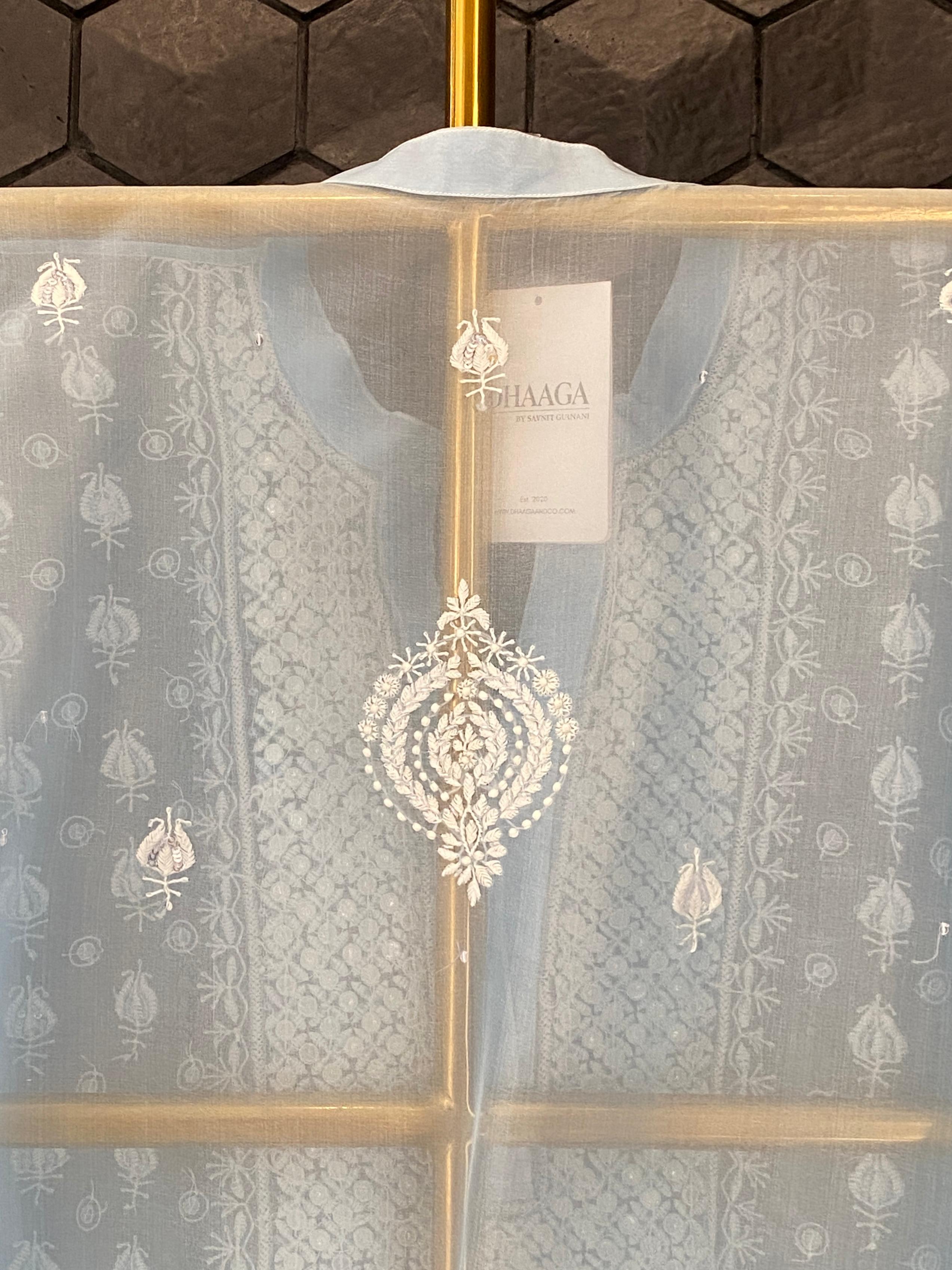 Sky Blue Organza chikankari co-ord set