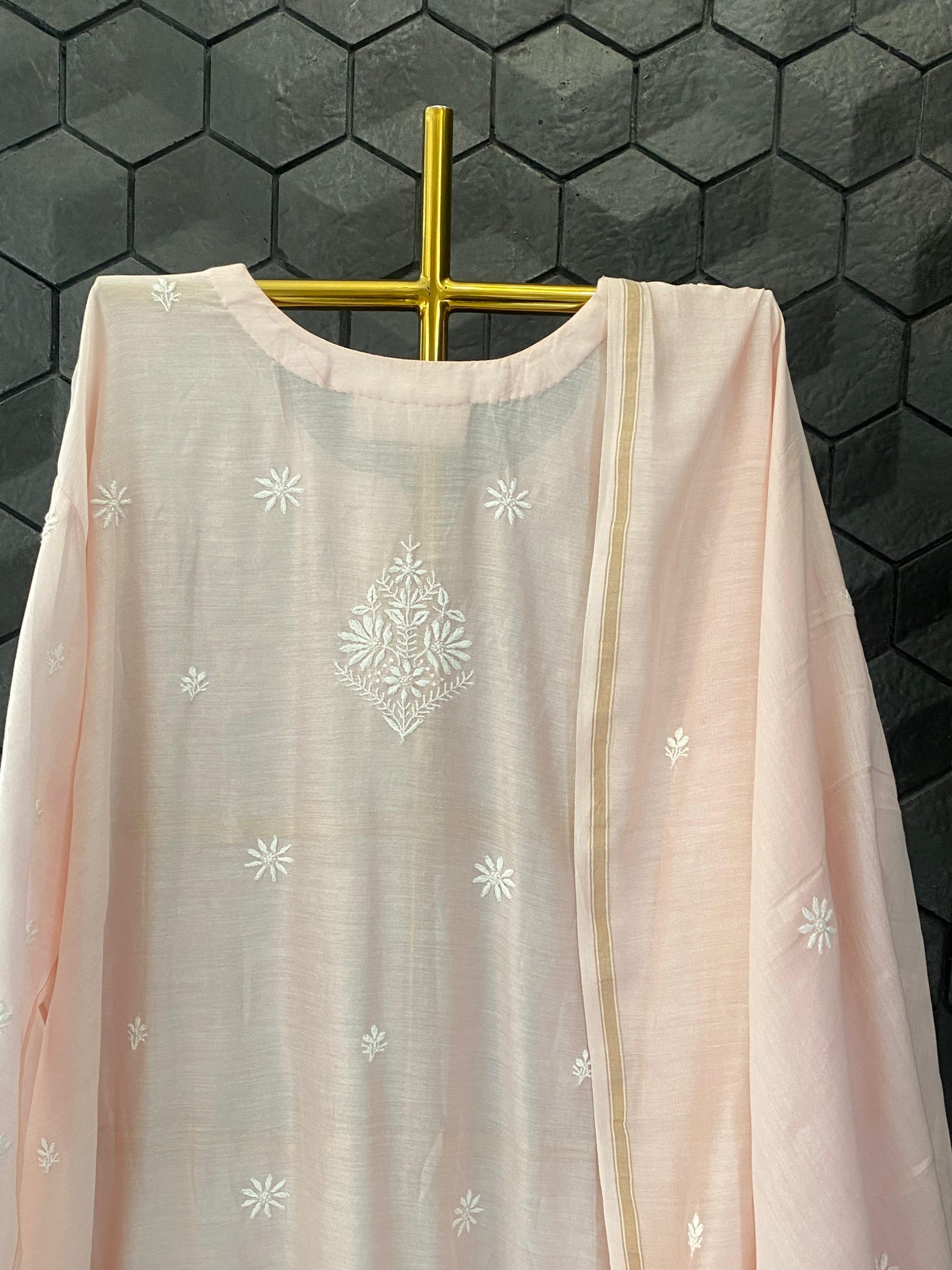 Pink Chanderi chikankari kurta set