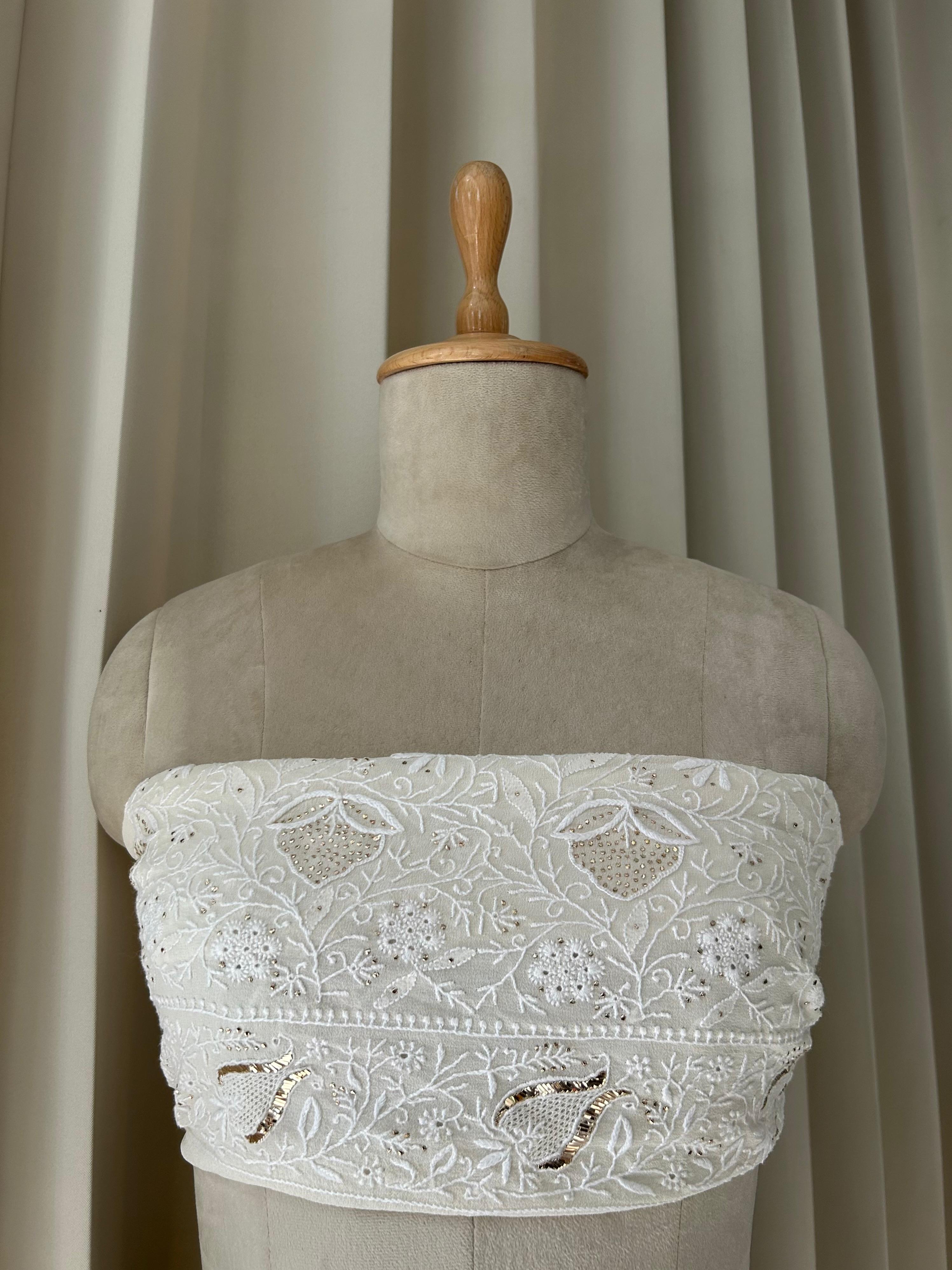 White georgette chikankari mukaish skirt