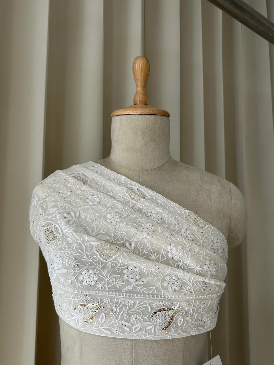 White Georgette chikankari mukaish skirt