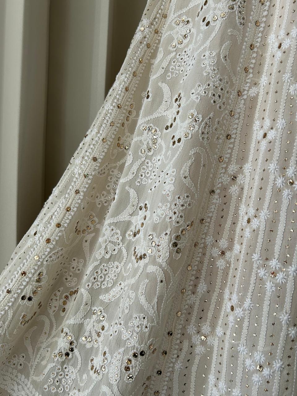 White Georgette chikankari mukaish skirt