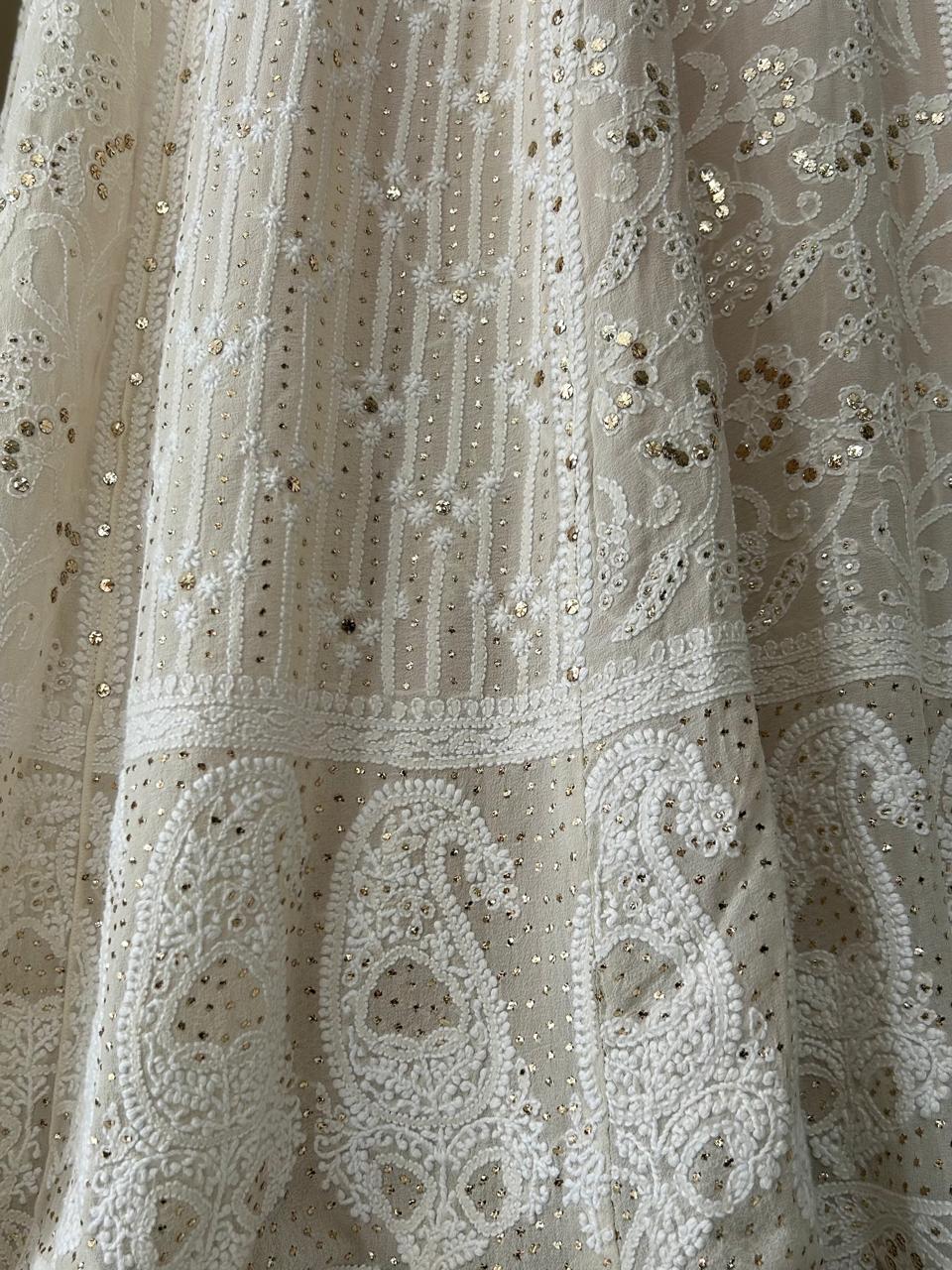 White Georgette chikankari mukaish skirt