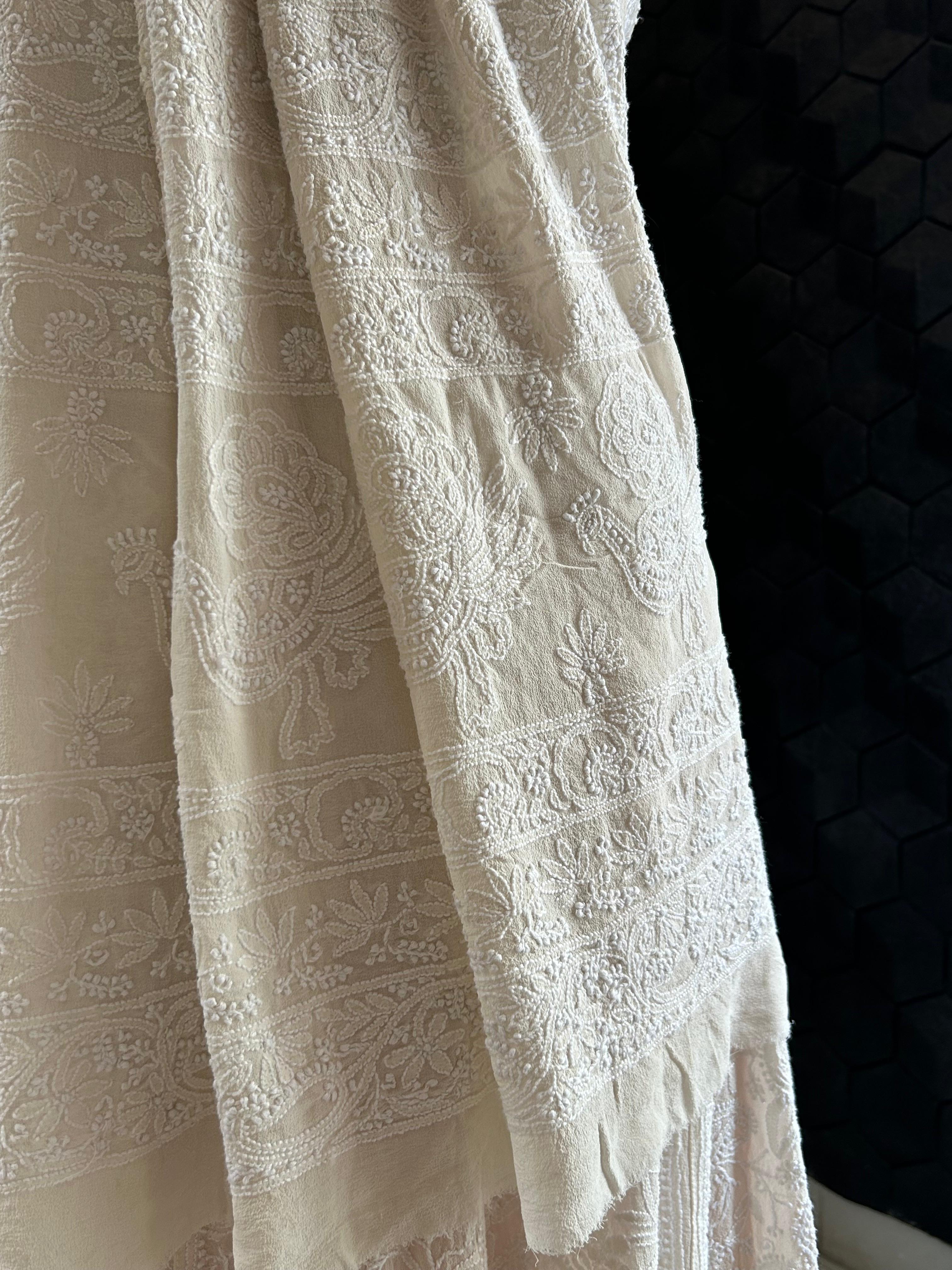 White Georgette ek-taar chikankari lehenga set