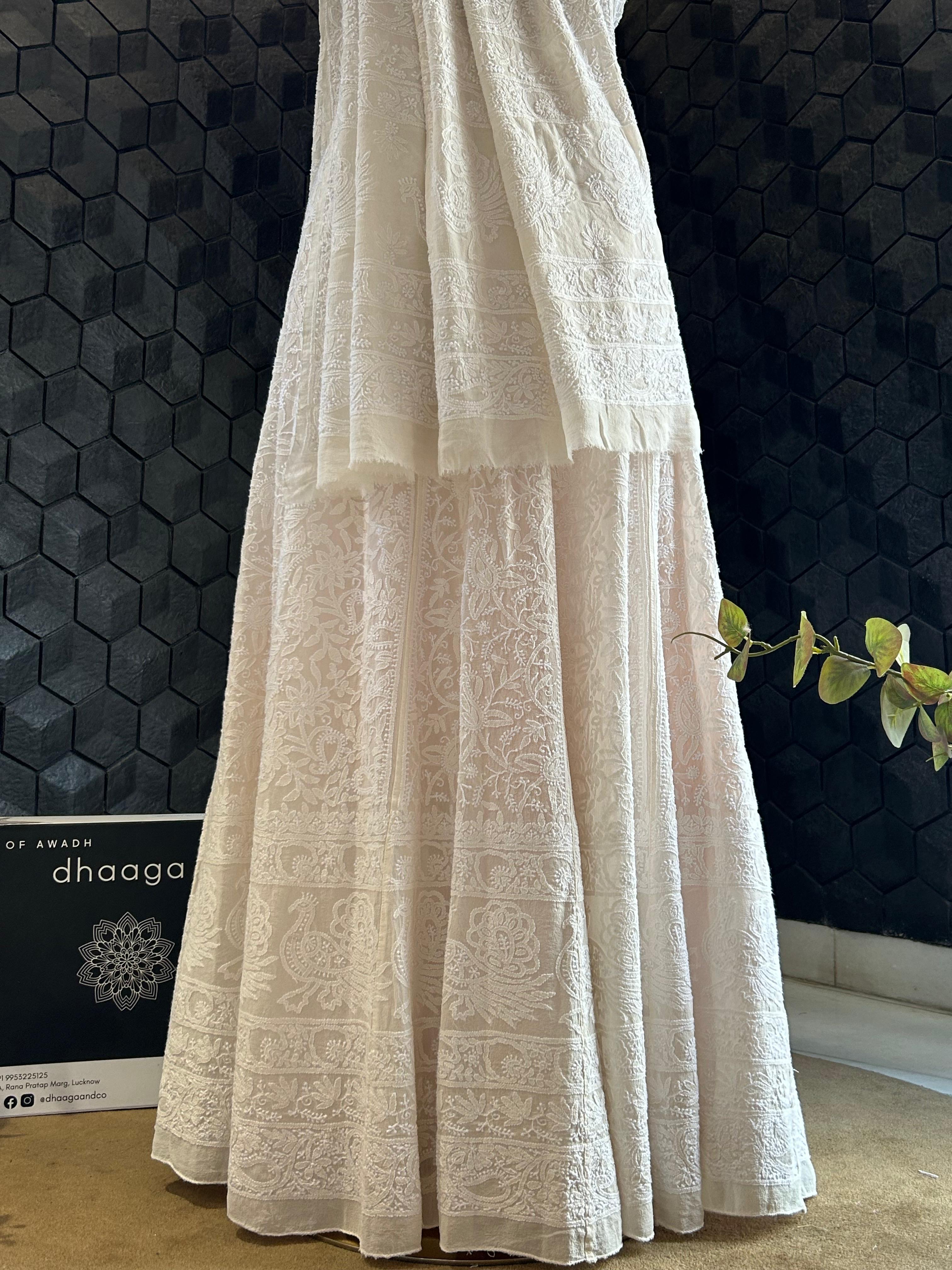 White Georgette ek-taar chikankari lehenga set