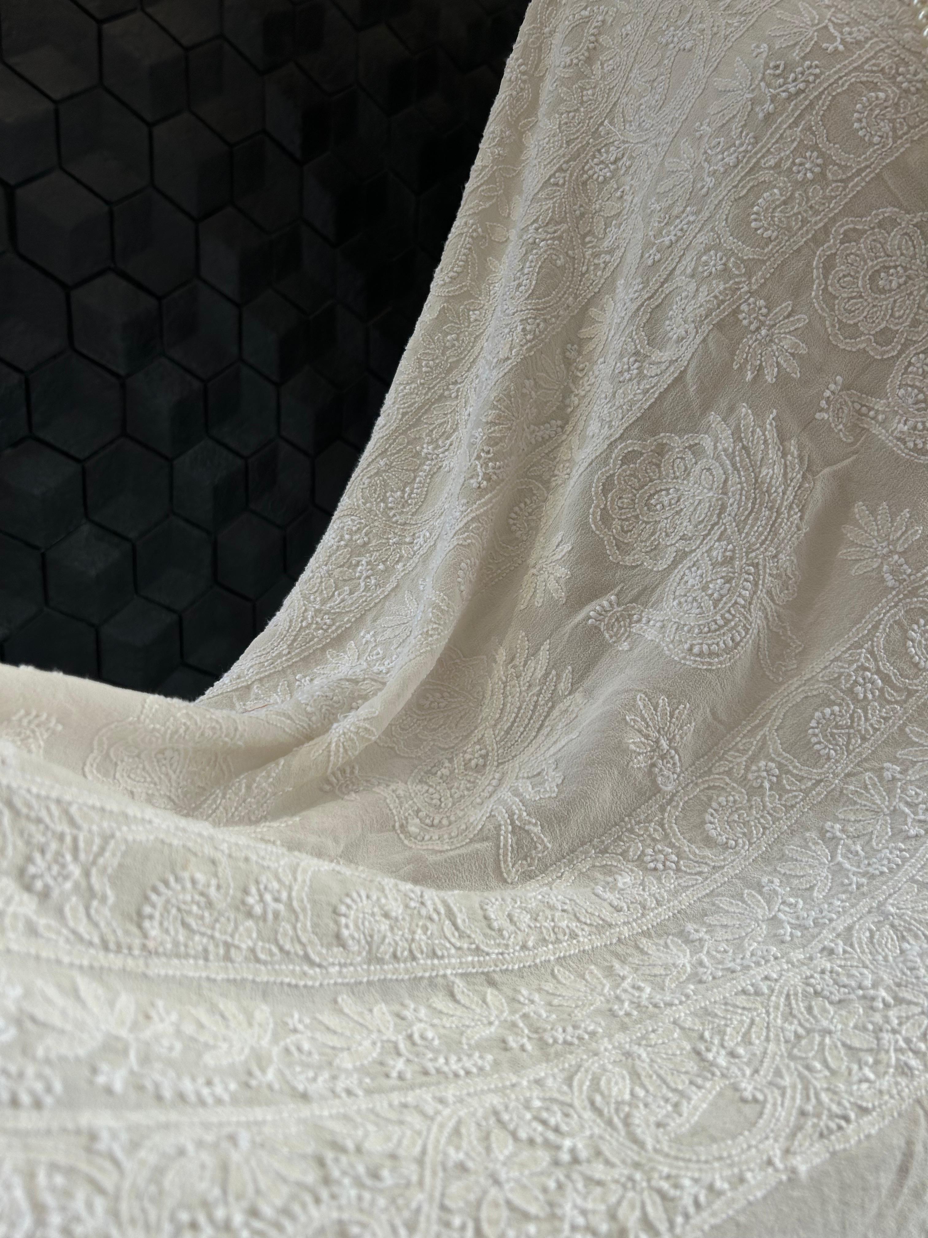 White Georgette ek-taar chikankari lehenga set