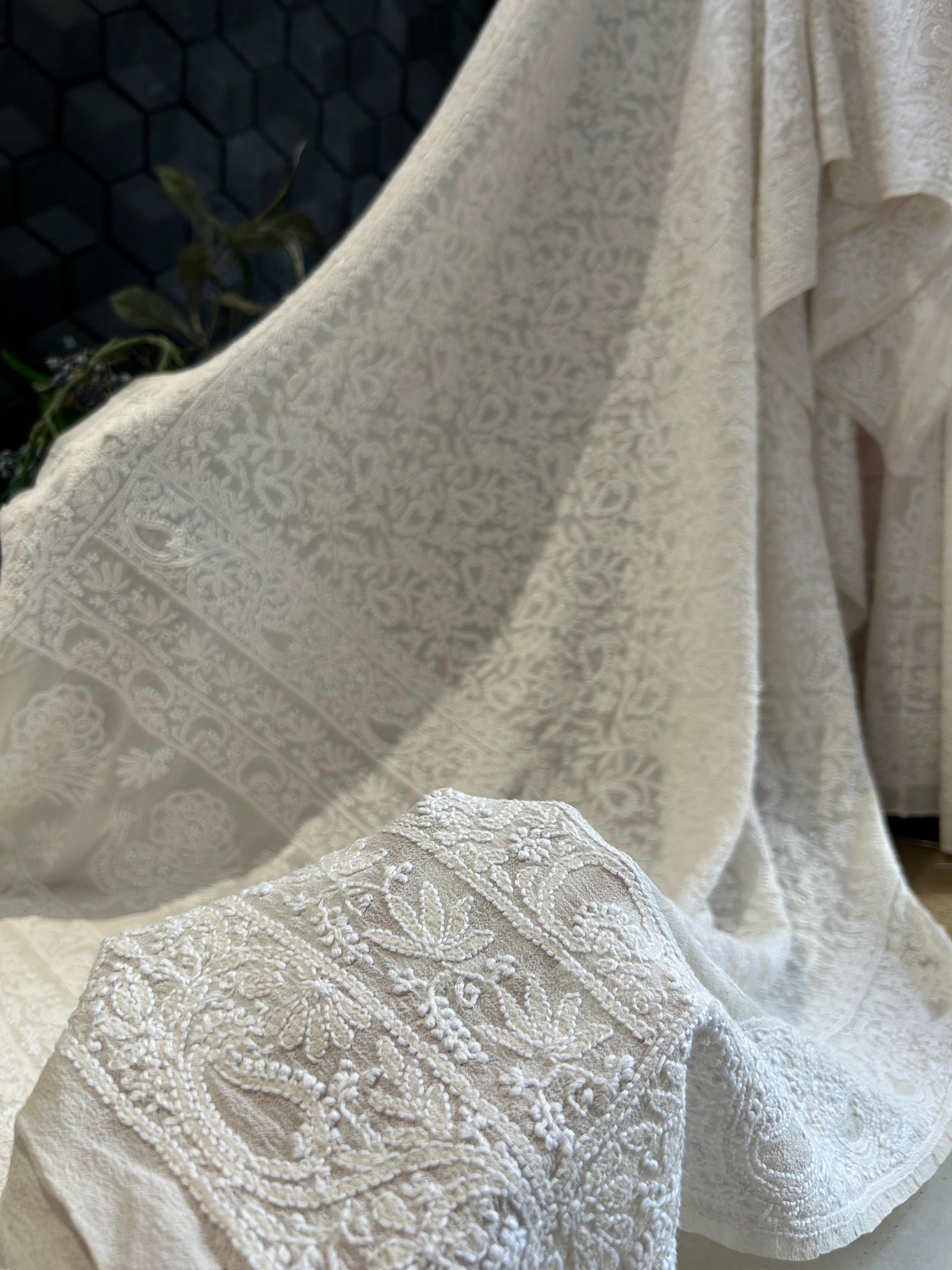 White Georgette ek-taar chikankari lehenga set