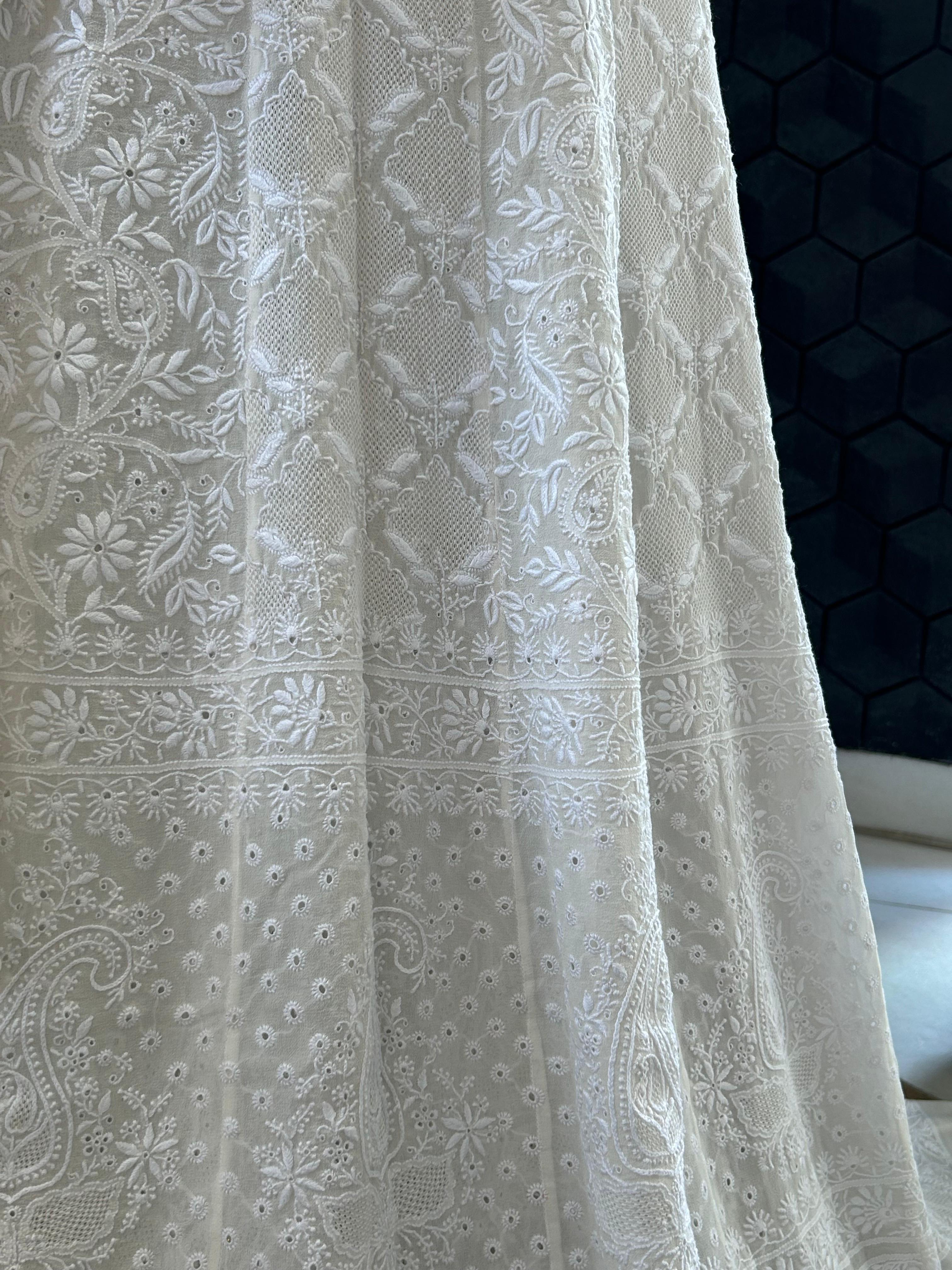 White Georgette ek - taar chikankari lehenga set