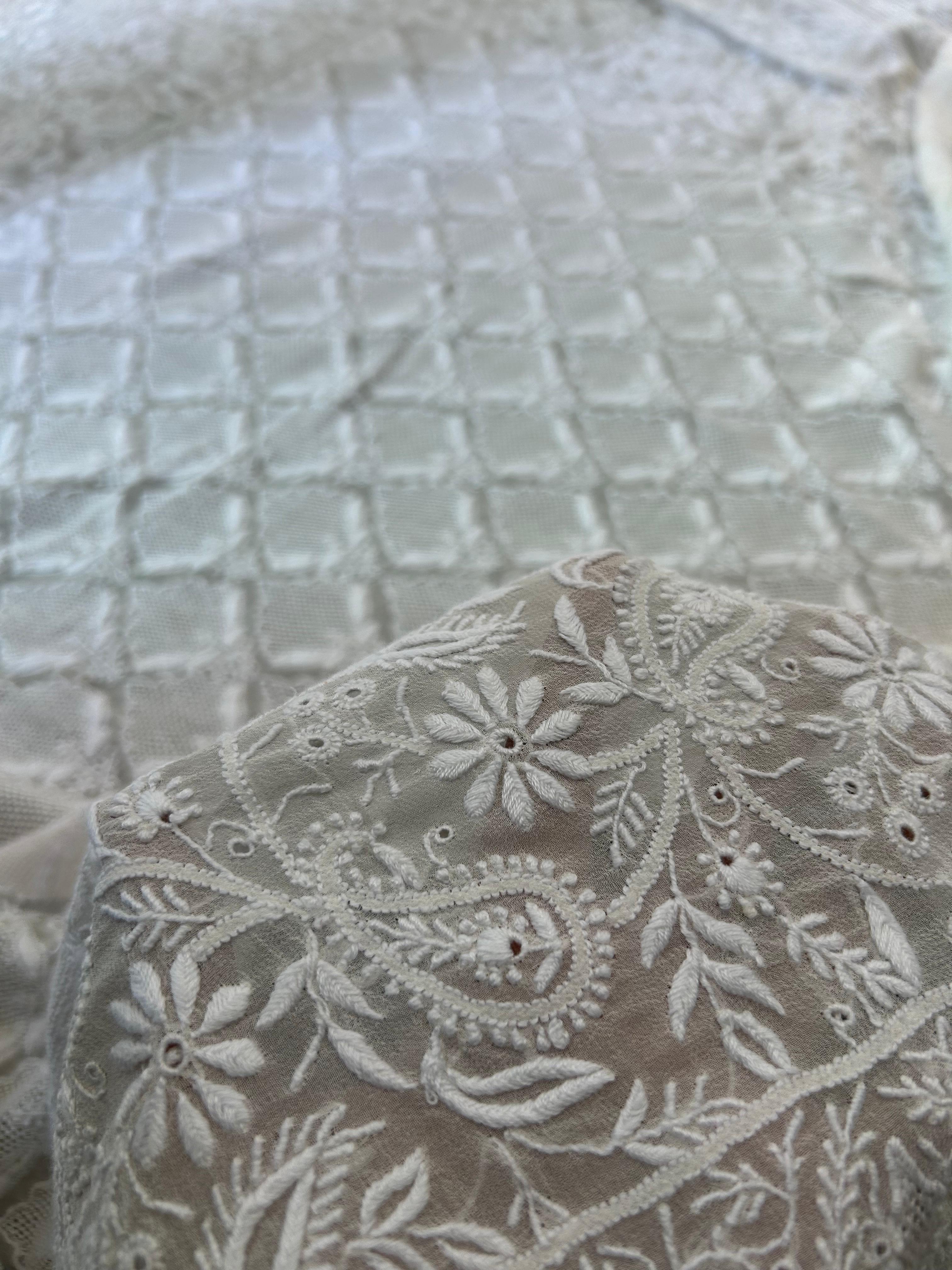 White Georgette ek - taar chikankari lehenga set