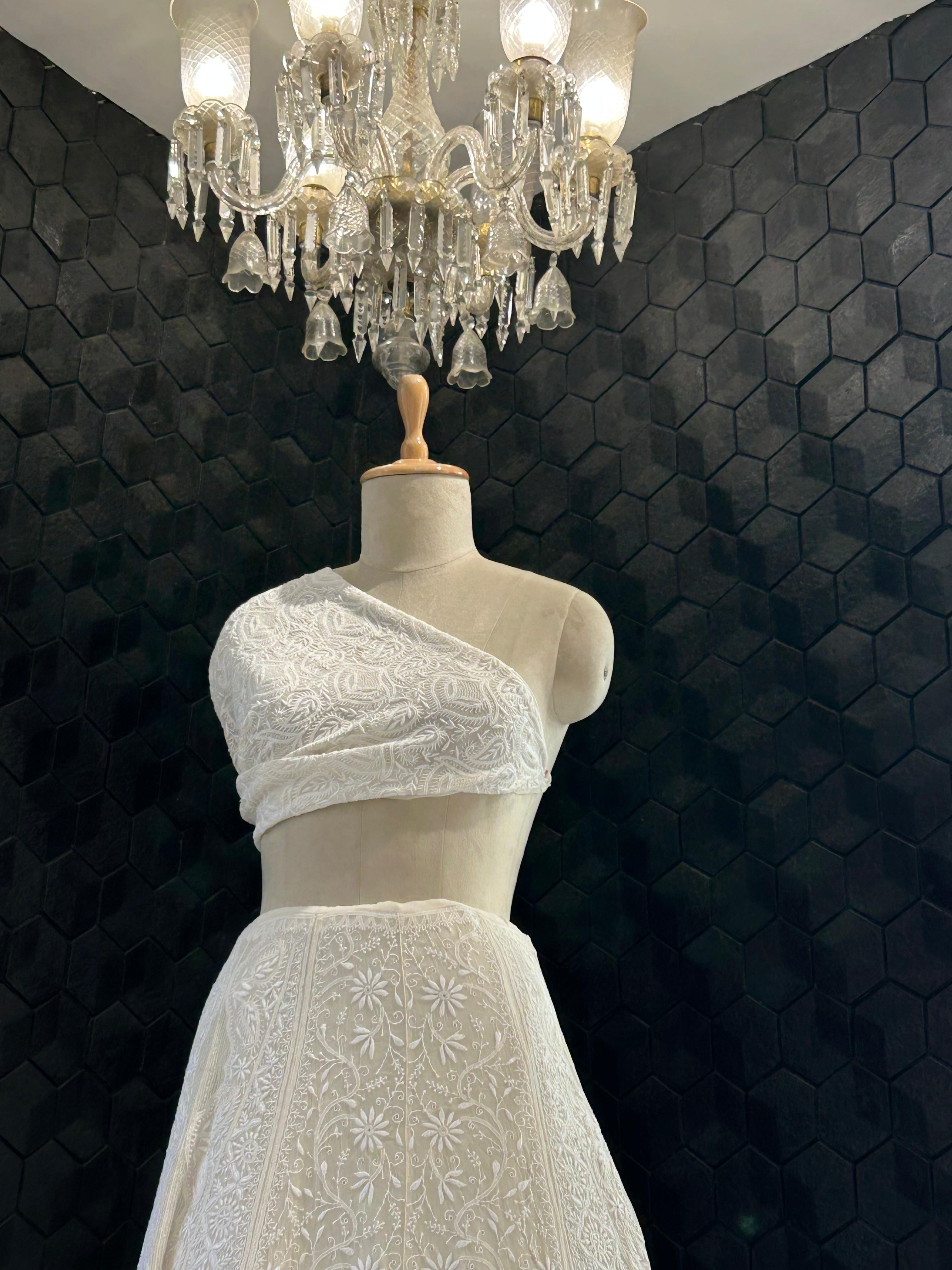 White Georgette Chikankari Skirt