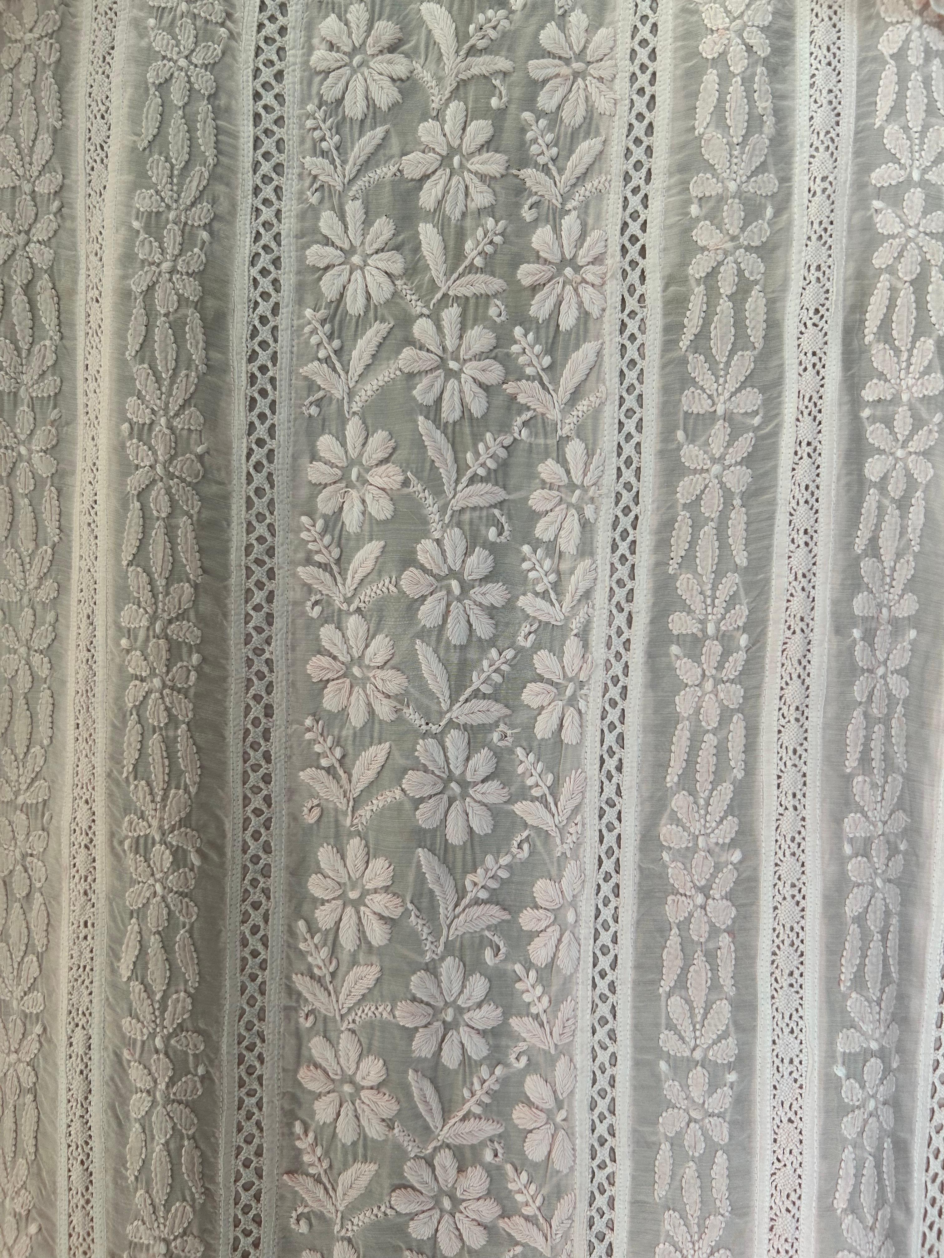 Pink mul chanderi chikankari kurti