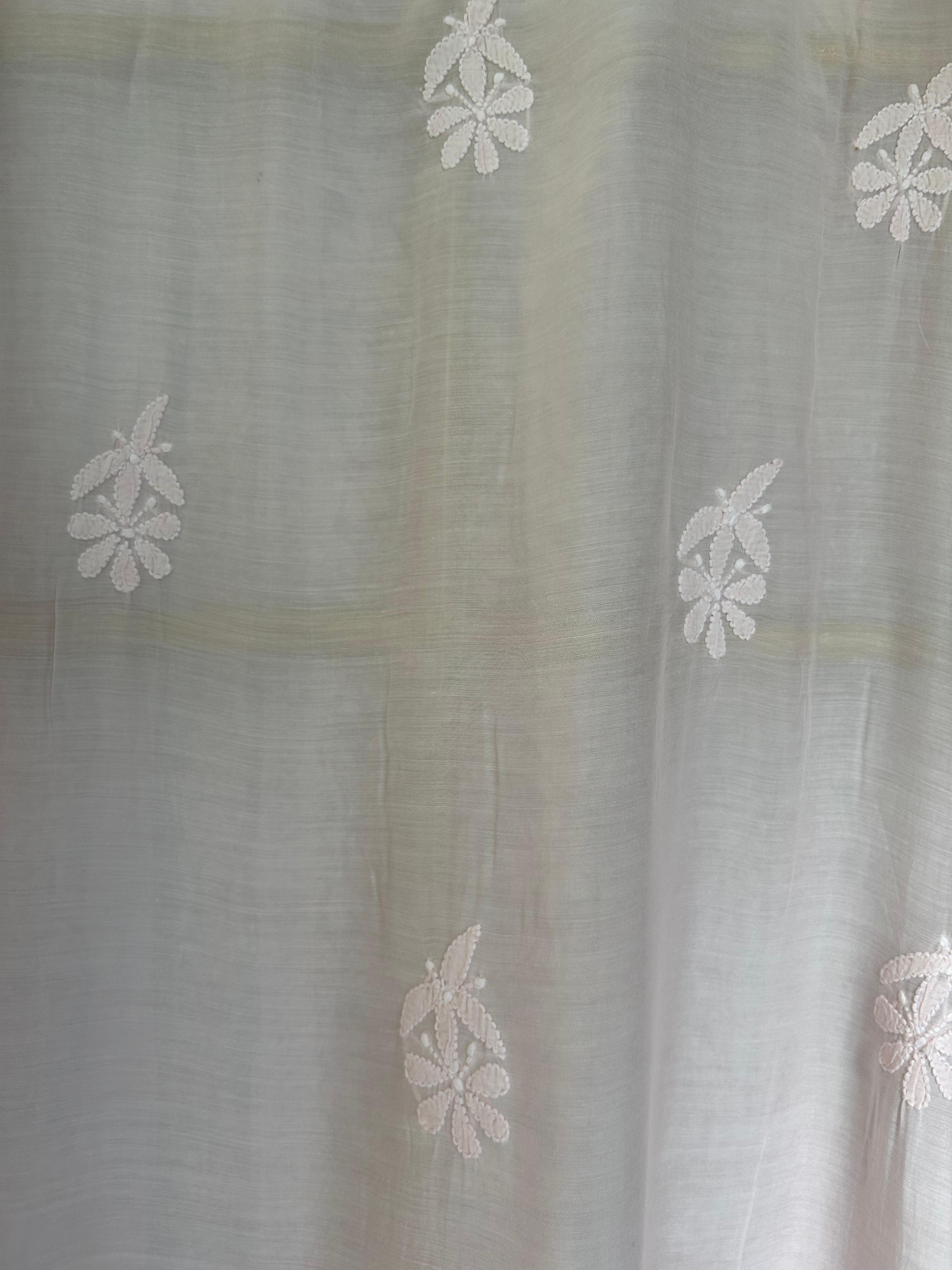 Pink mul chanderi chikankari kurti