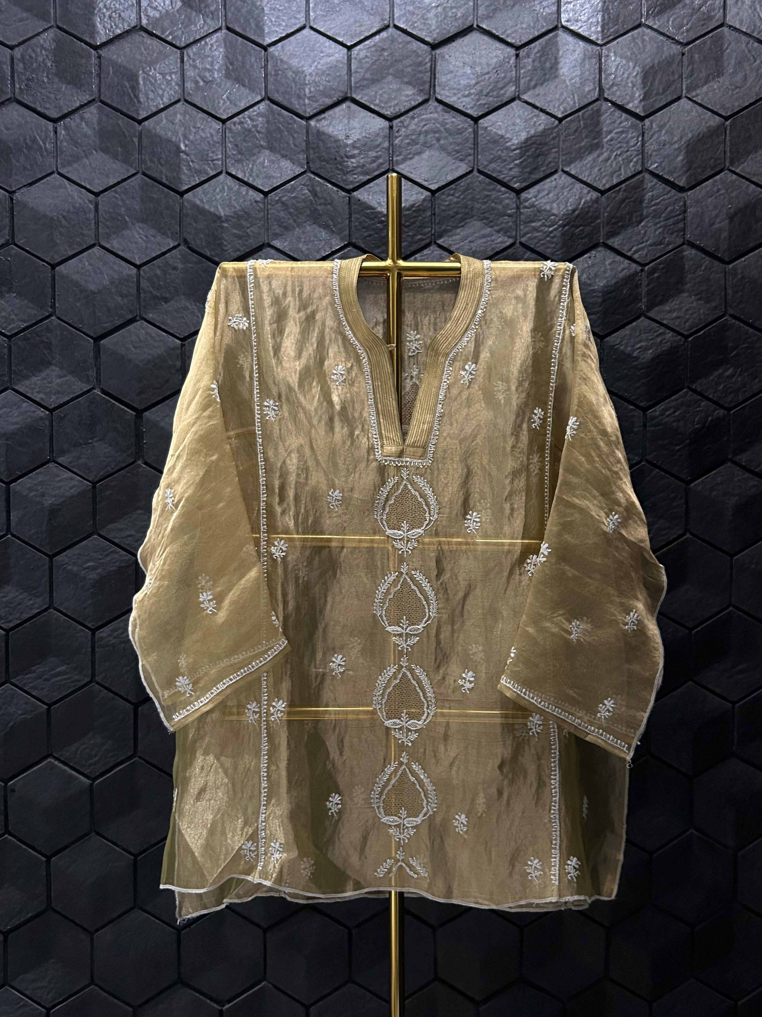 Green Golden Tissue Chikankari Co-ord Set