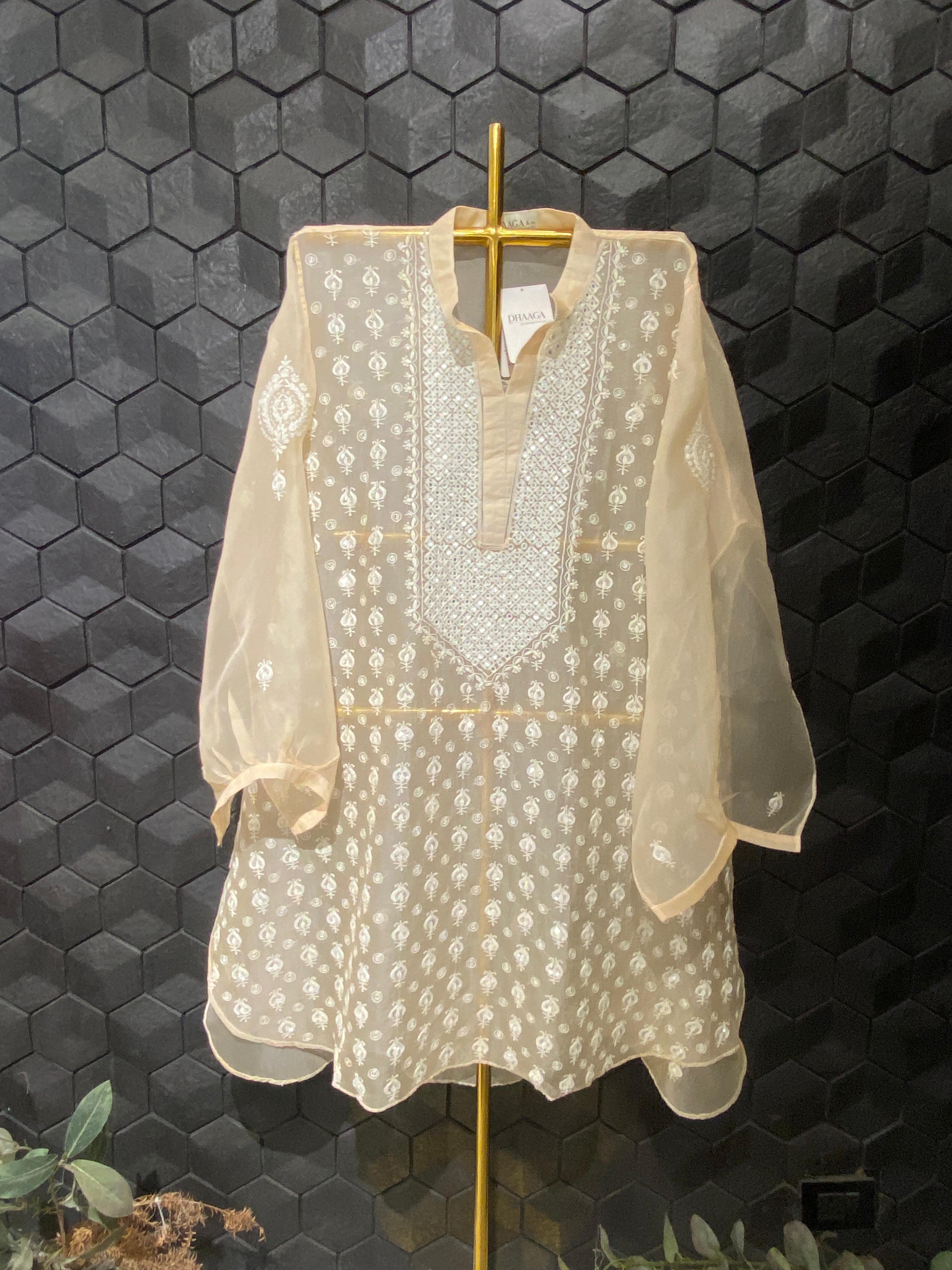 Peach Organza Chikankari Co-ord Set