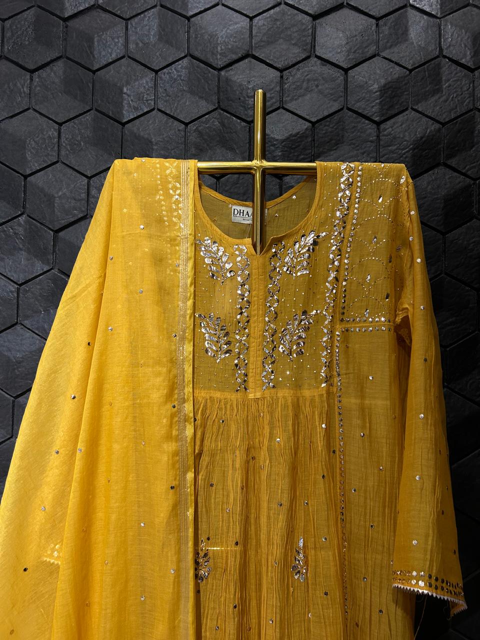 Amber mustard mul chanderi mukaish kurta set