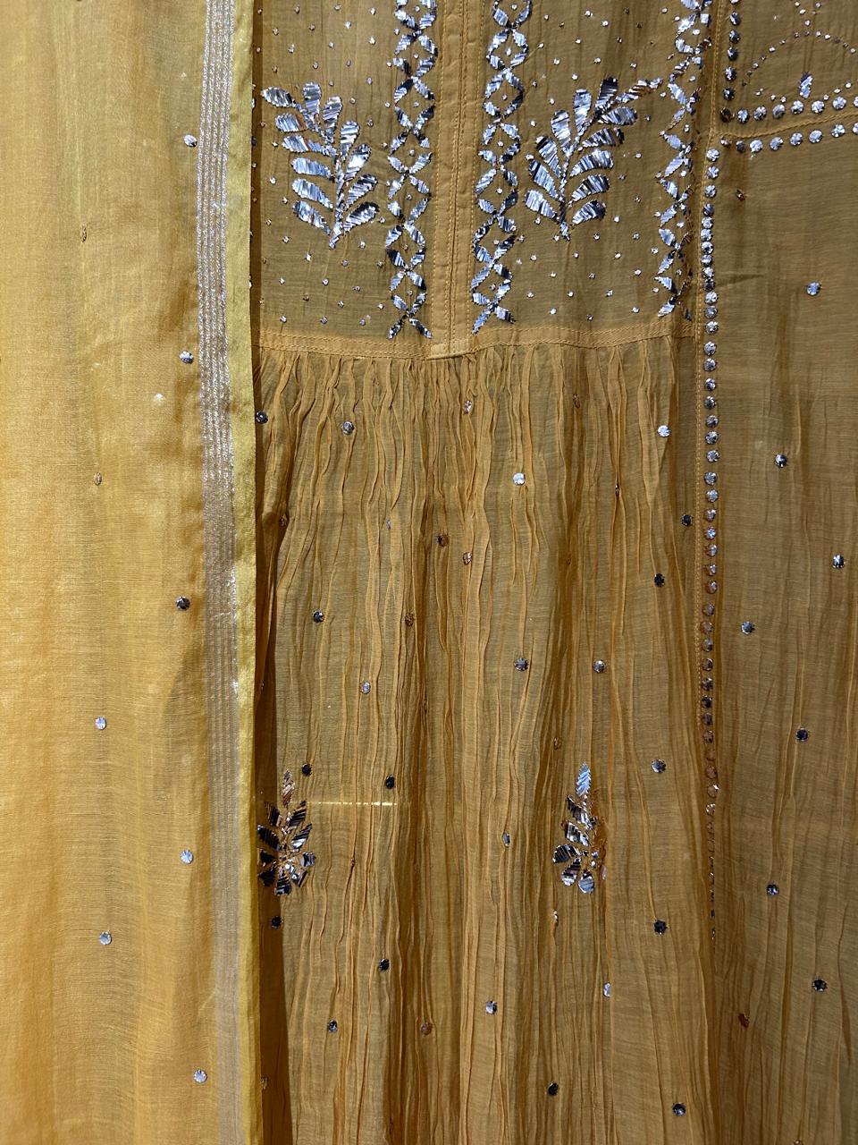 Amber mustard mul chanderi mukaish kurta set